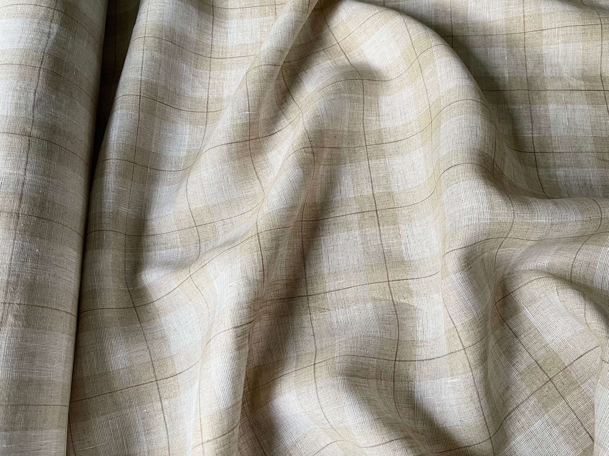 Deadstock Linen Fabric - Natural Plaid