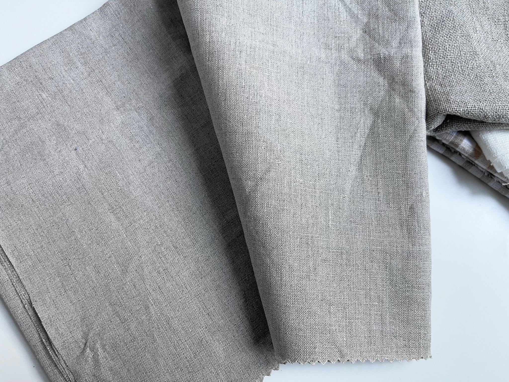 Linen Fabric Remnants - Floral Gingham, Ivory Washed, Natural and Natural Loose Weave
