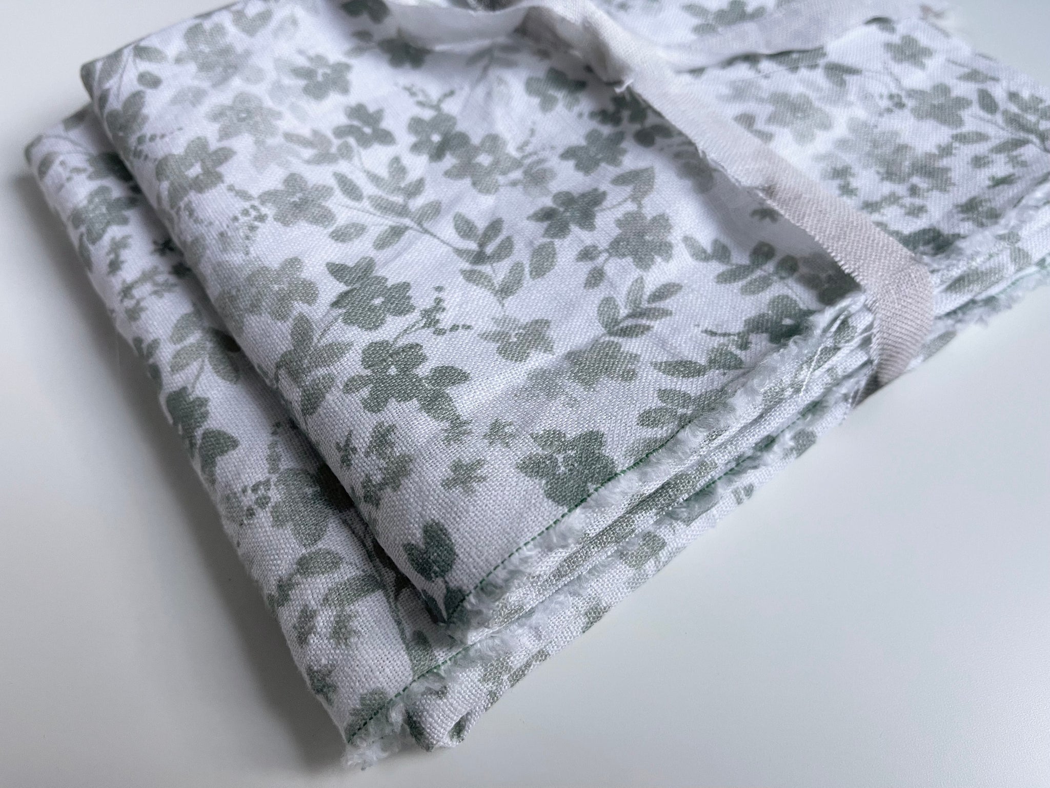 Linen Fabric Remnants - Sage Floral