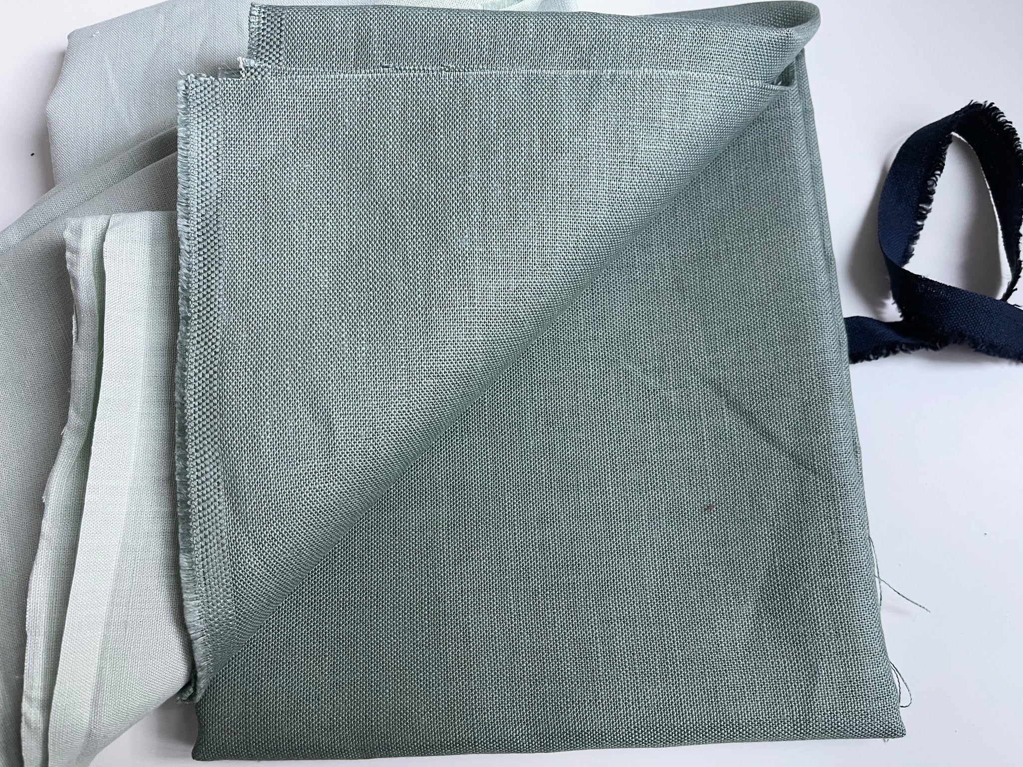 Linen Fabric Remnants - Green Heavy Weight and Sea Glass