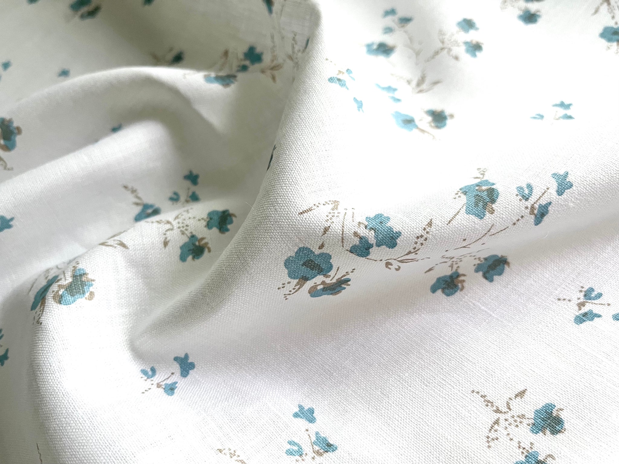 20 Yards Blue Floral Linen Fabric
