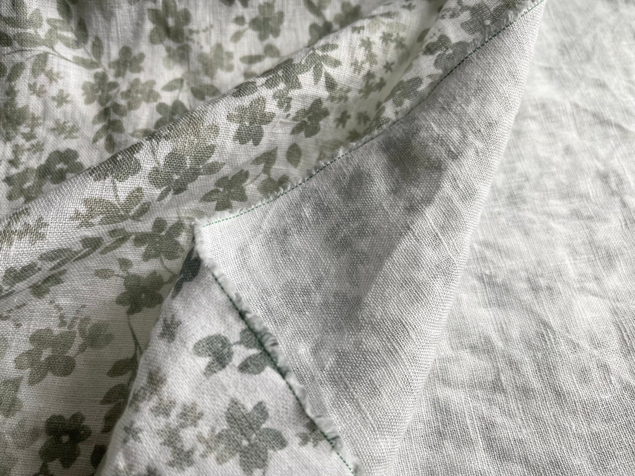 [Custom Listing] 35 Yards Sage Floral Washed Linen Fabric