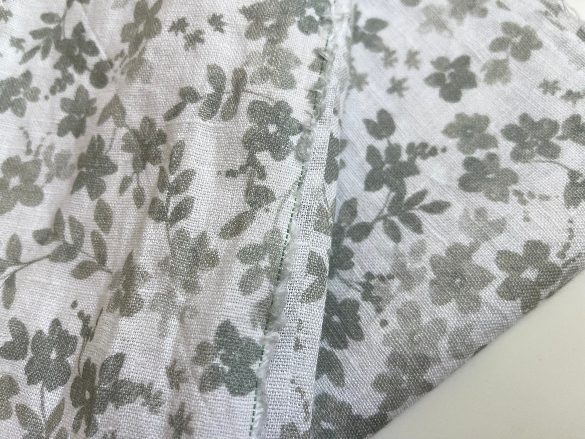 Linen Fabric Remnants - Sage Floral and Floral Gingham