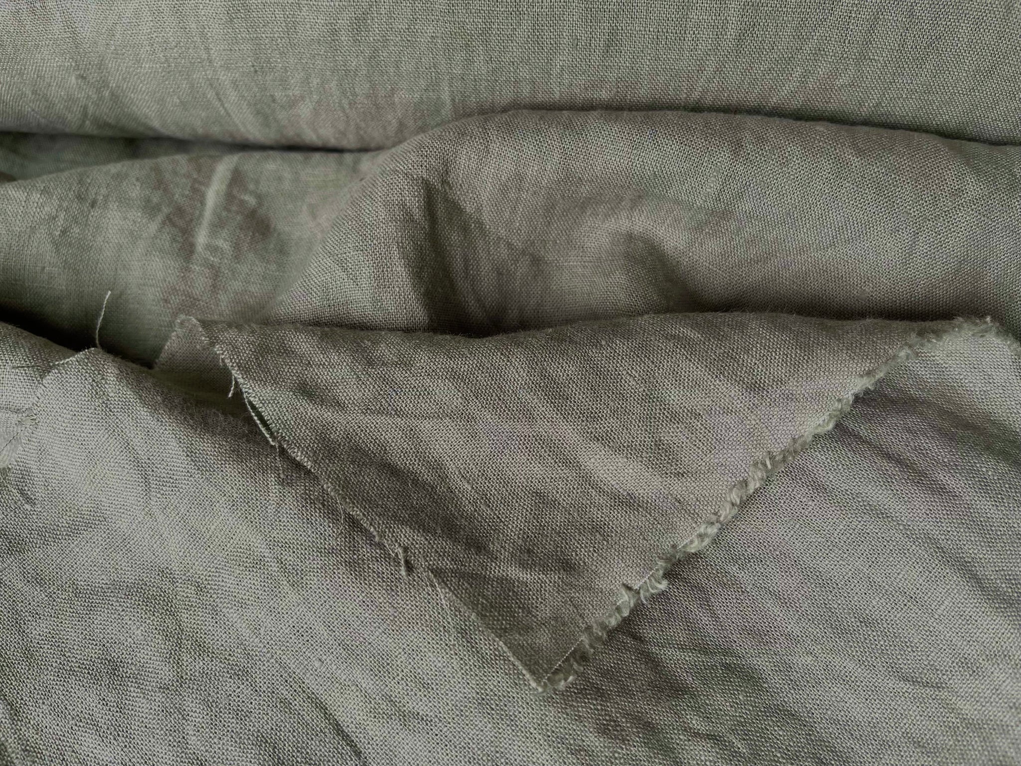 Deep Sage Linen Fabric - Washed