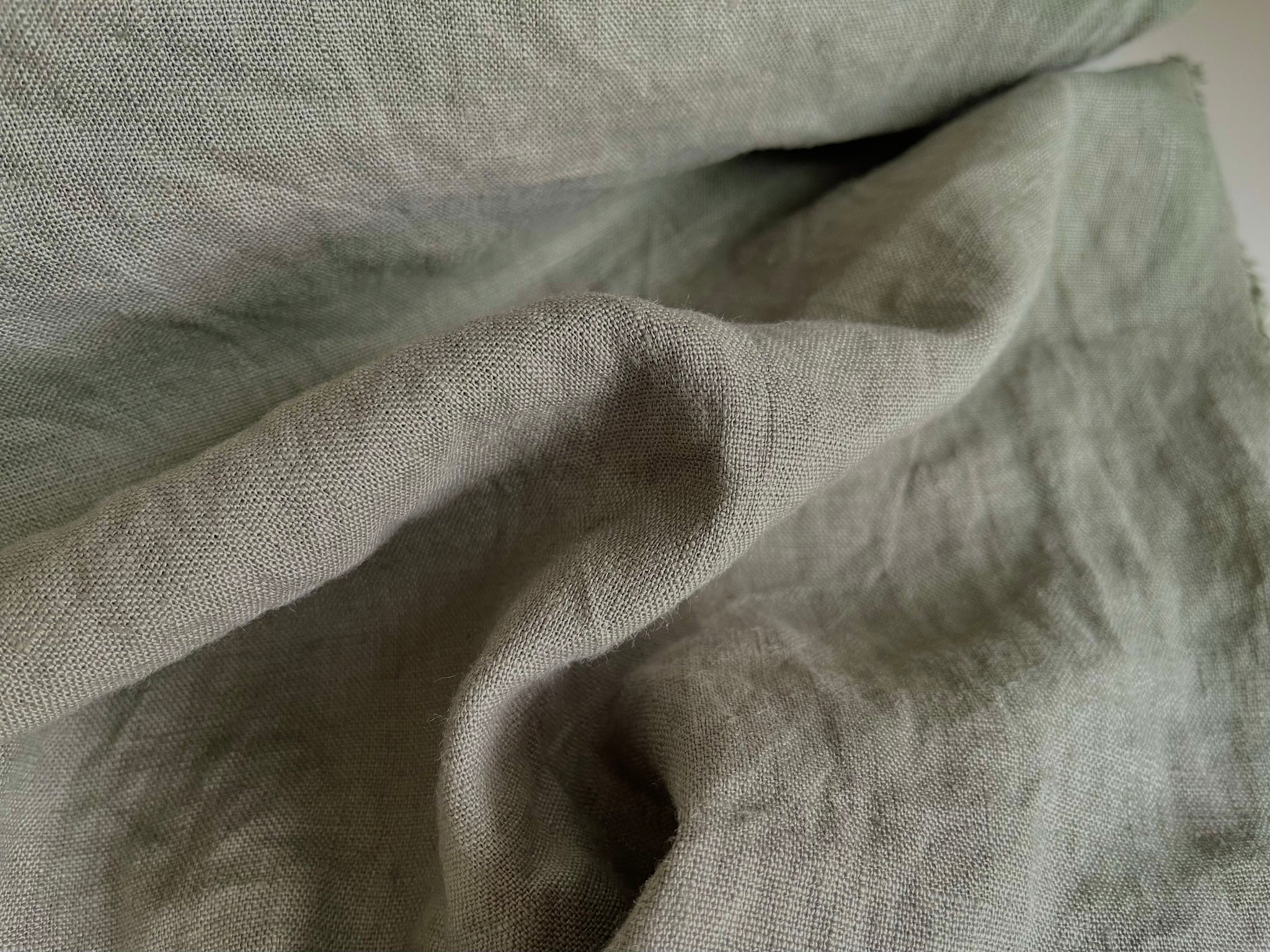 Deep Sage Linen Fabric - Washed