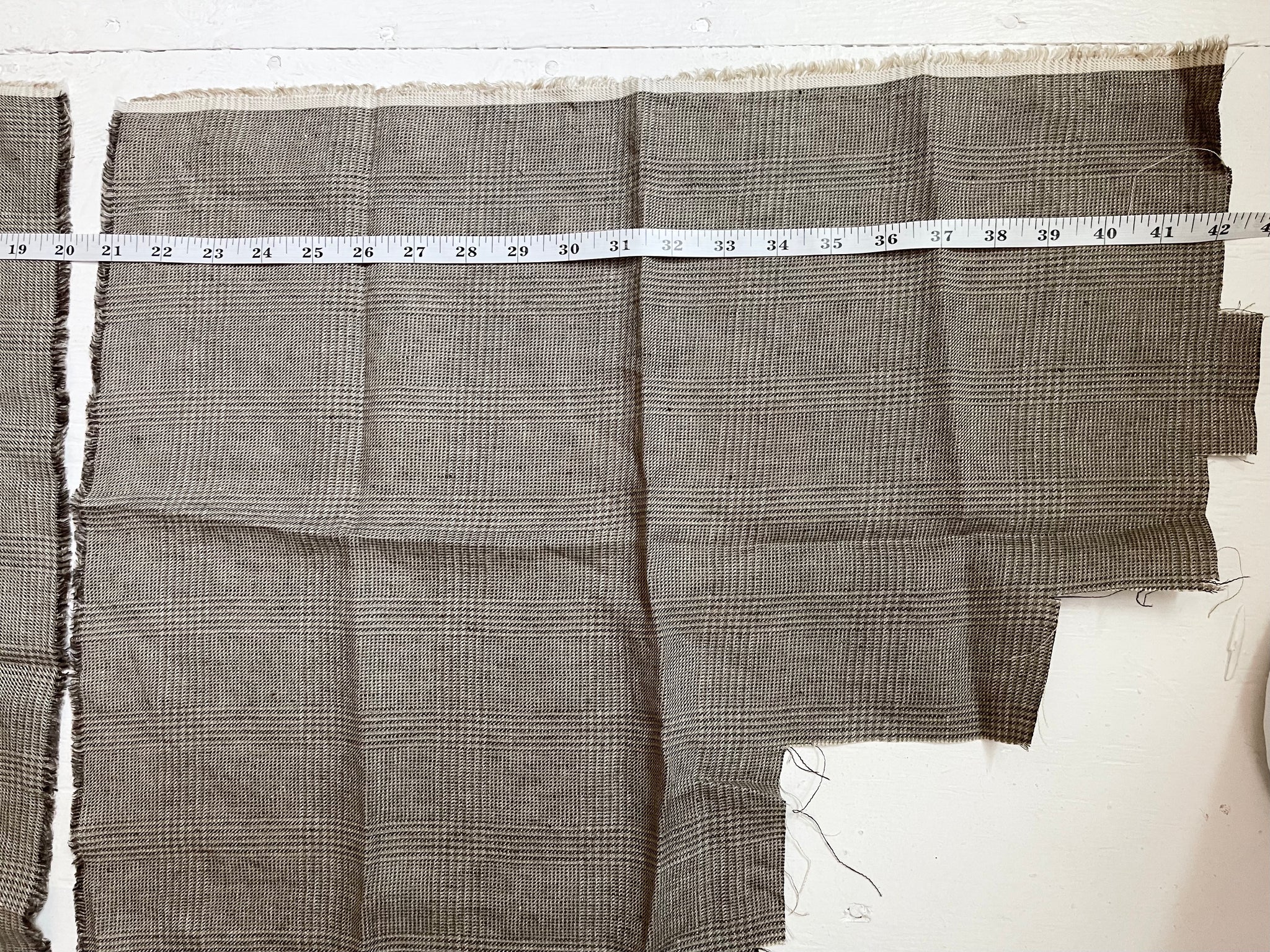Linen Fabric Scraps - Brown Plaid - See Photos for Approximate Sizes