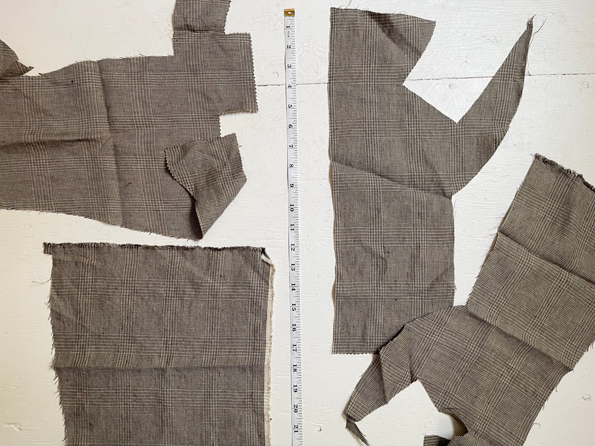Linen Fabric Scraps - Brown Plaid - See Photos for Approximate Sizes