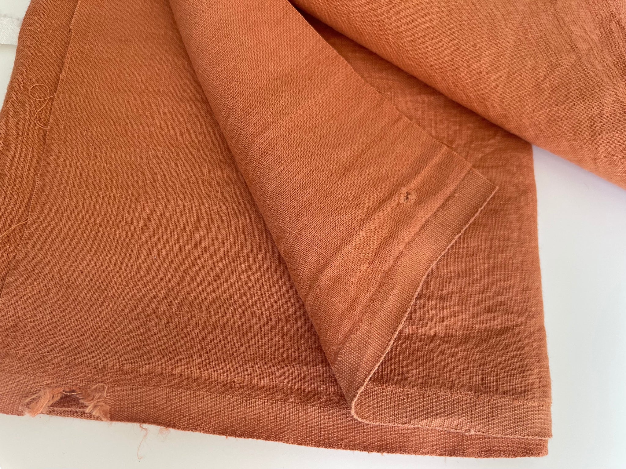 Linen Fabric Remnants - Terracotta - small holes along selvage