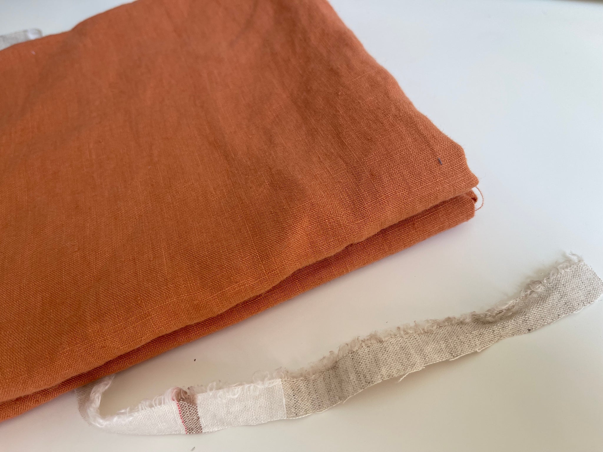 Linen Fabric Remnants - Terracotta - small holes along selvage