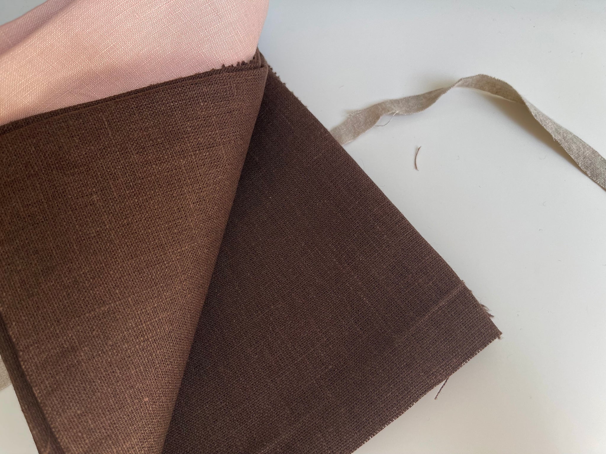 Linen Fabric Remnants - Dusty Rose and Espresso