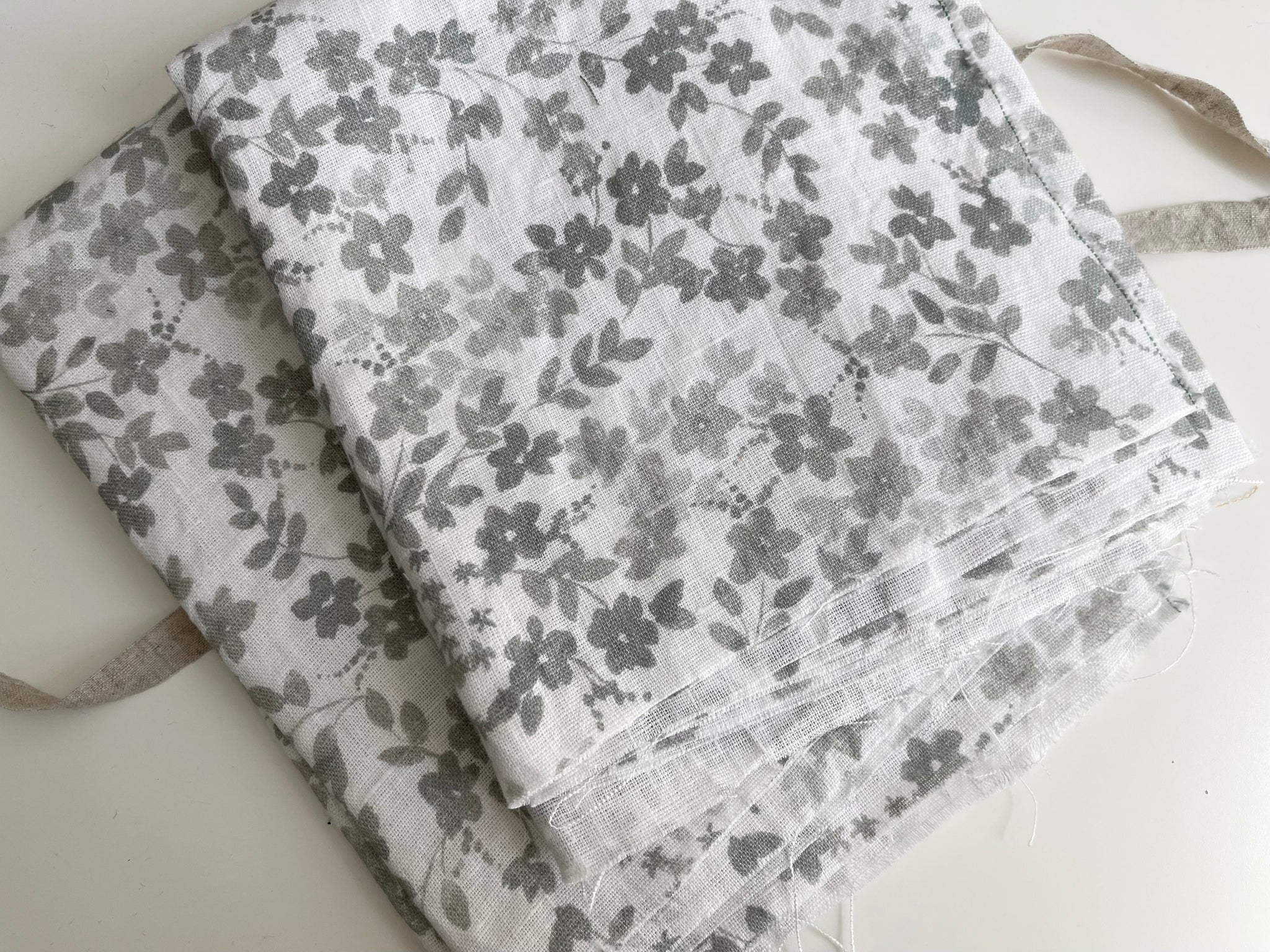 Linen Fabric Remnants - Sage Floral