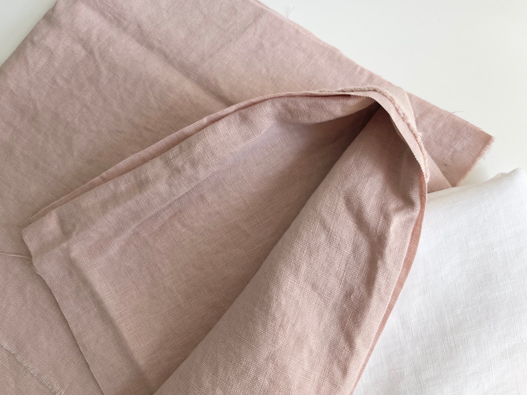 Linen Fabric Remnants - Pure White and Dusty Rose