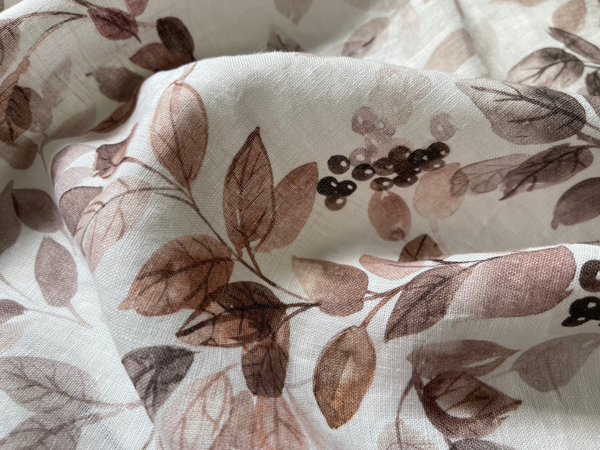 Washed Linen Fabric - Fall Berry Foliage