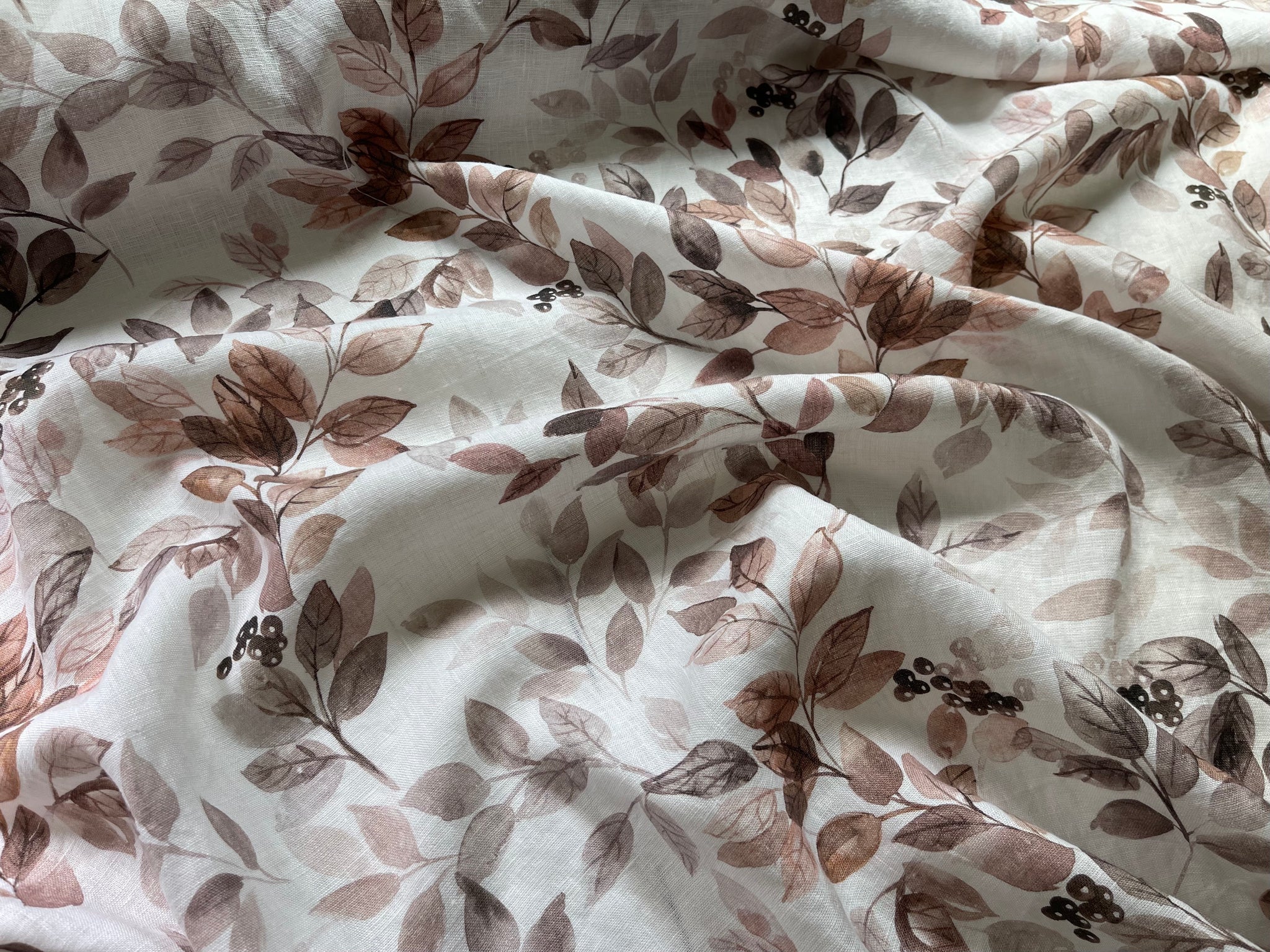 Washed Linen Fabric - Fall Berry Foliage