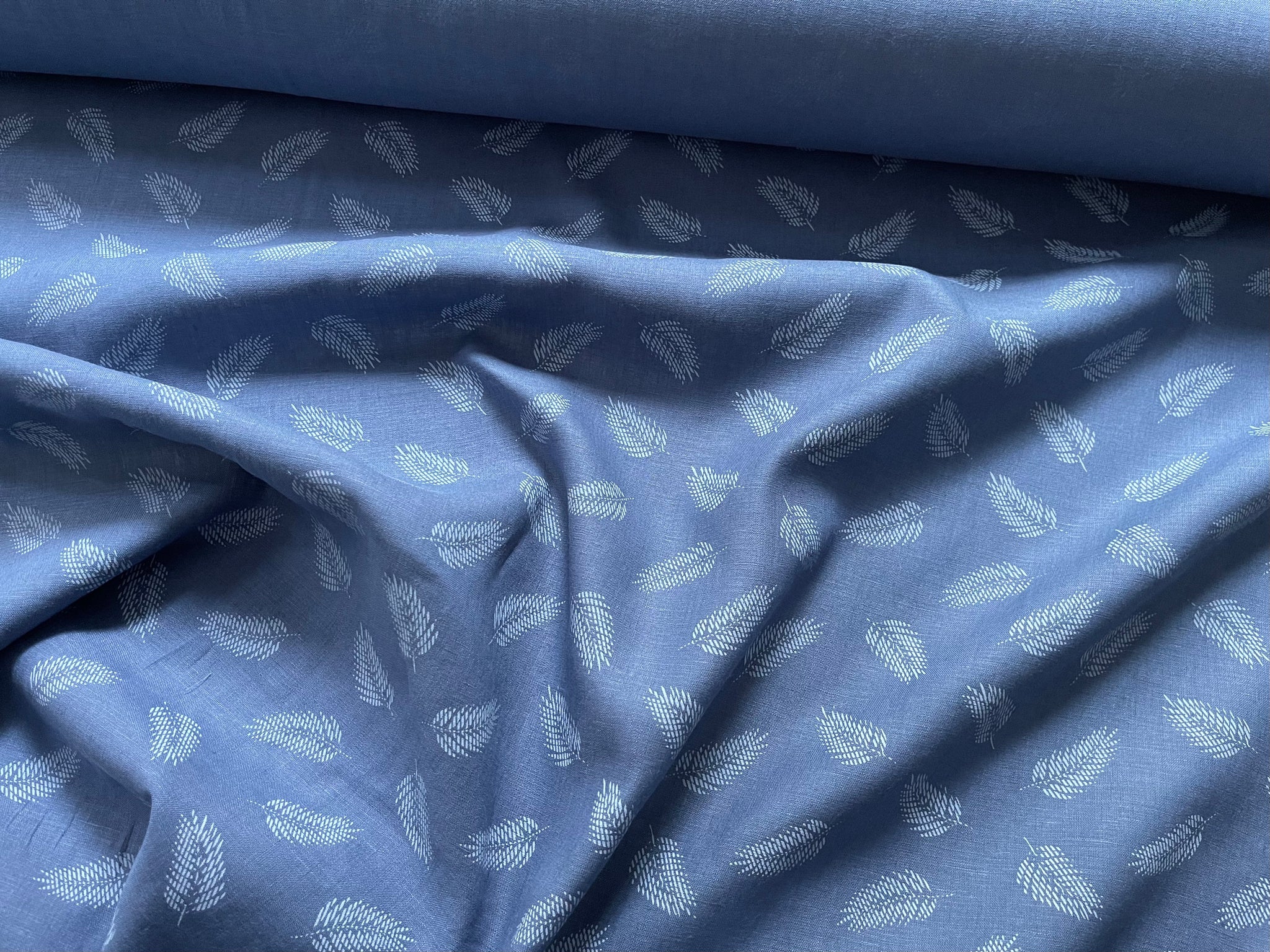 Deadstock Linen Fabric - Moonlight Blue Fern
