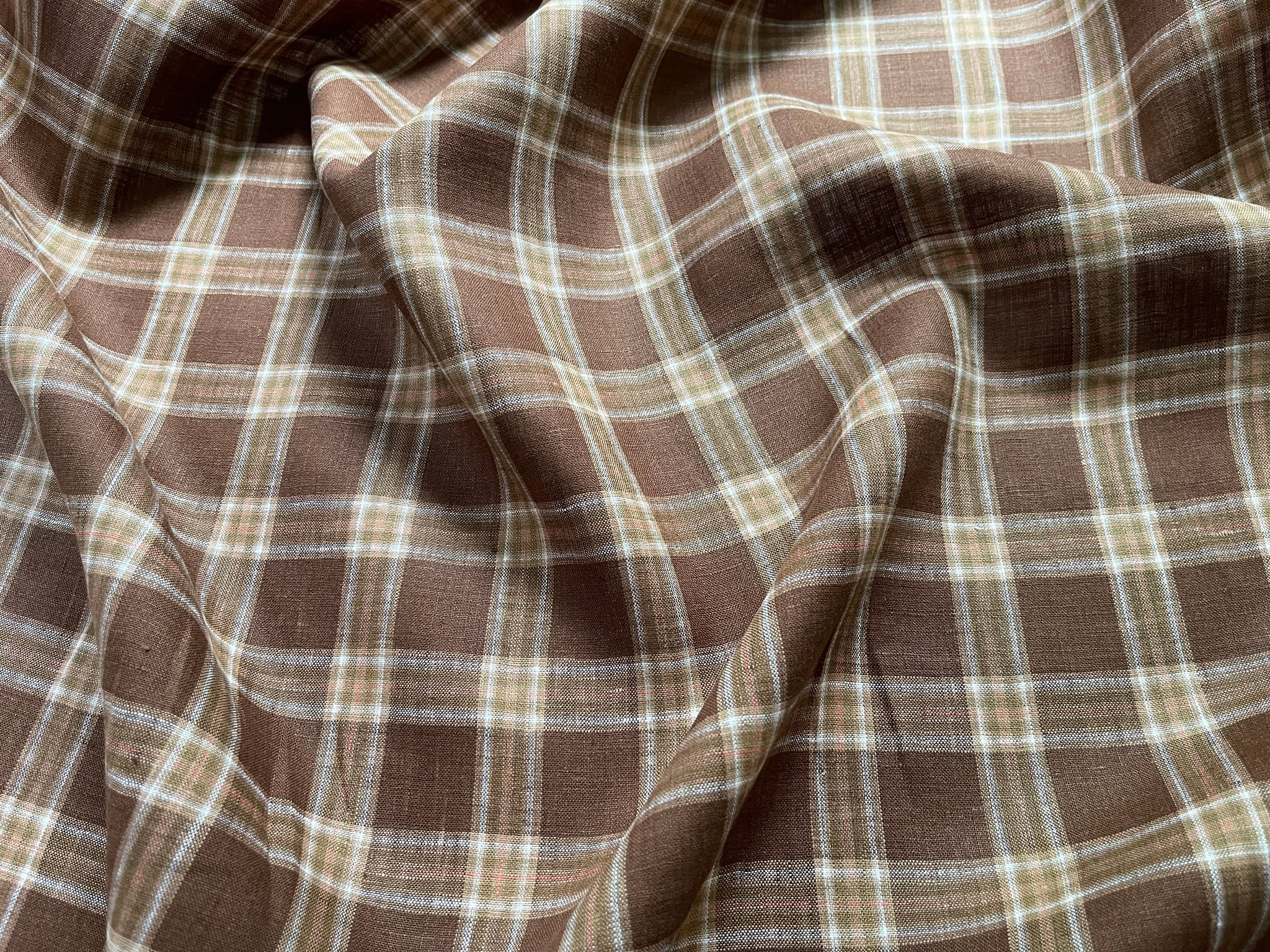 Deadstock Linen Fabric - Brown Plaid