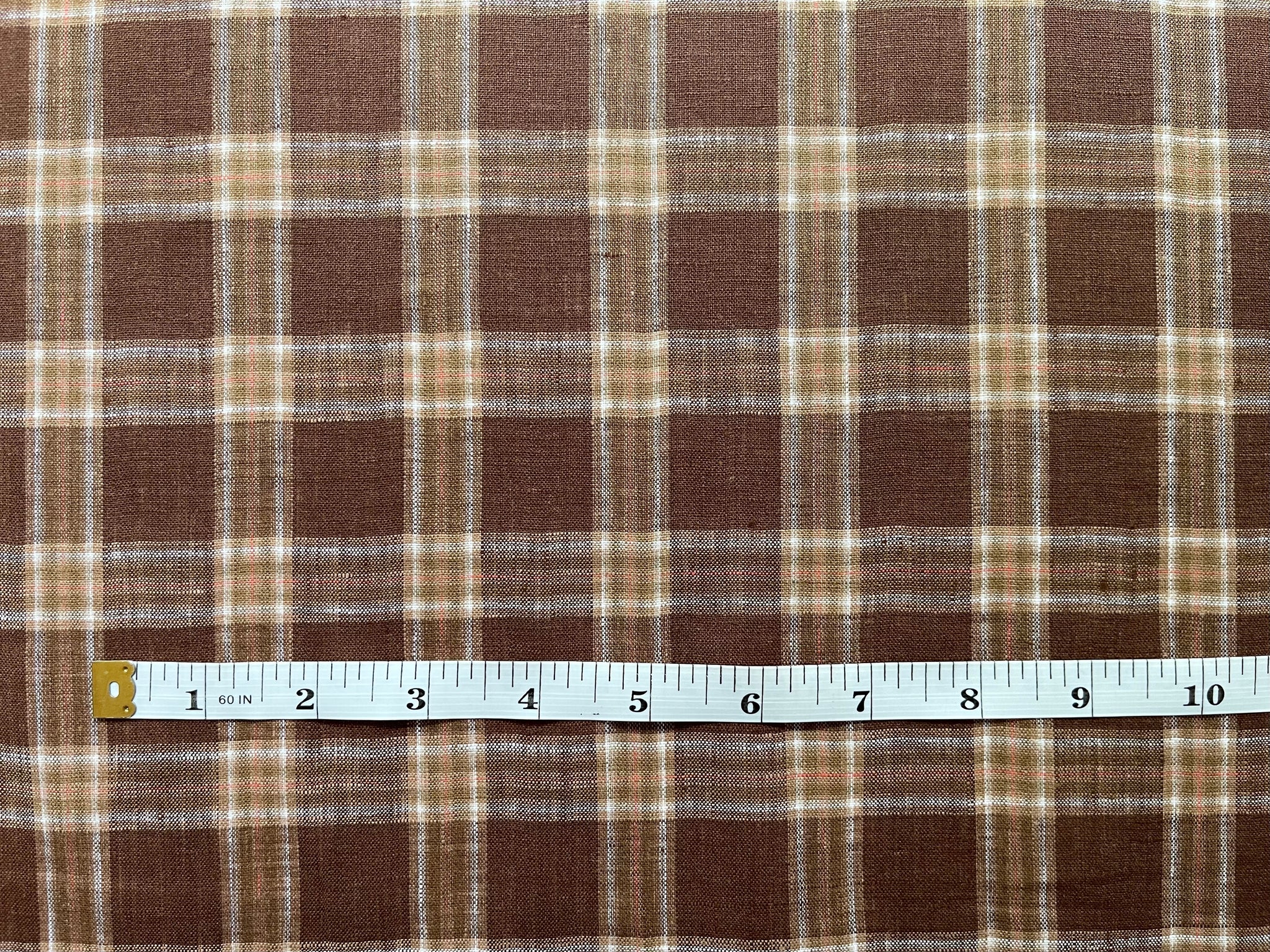 Deadstock Linen Fabric - Brown Plaid