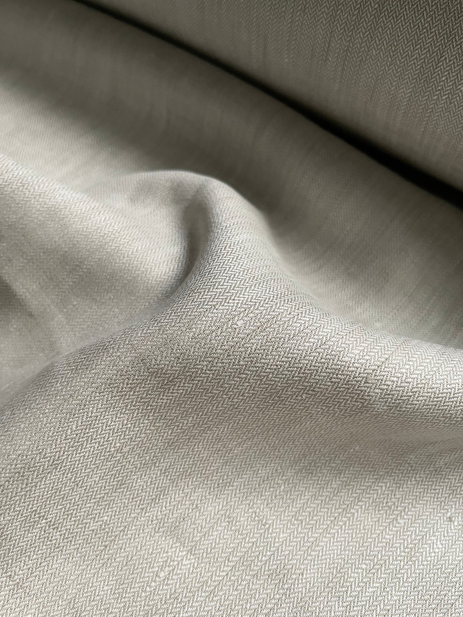 Deadstock Linen Fabric - Natural Herringbone