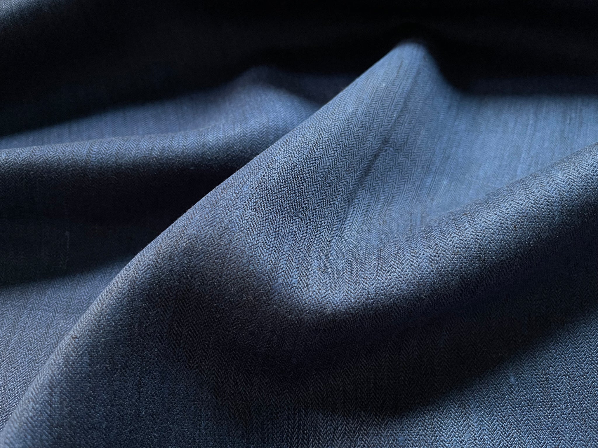 Deadstock Linen Fabric - Navy Herringbone