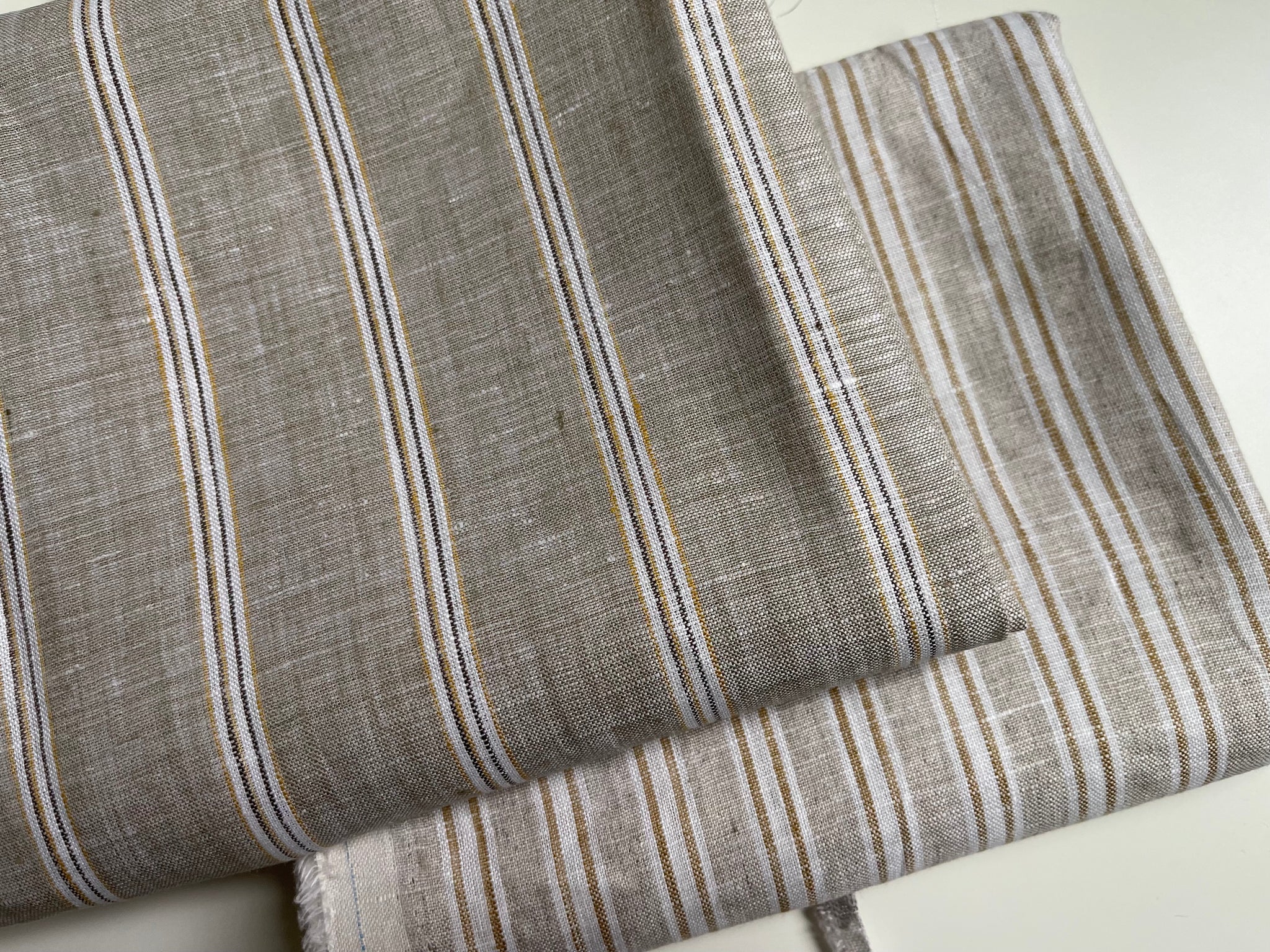 Linen Fabric Remnants - Natural Stripe and Stripe Multi