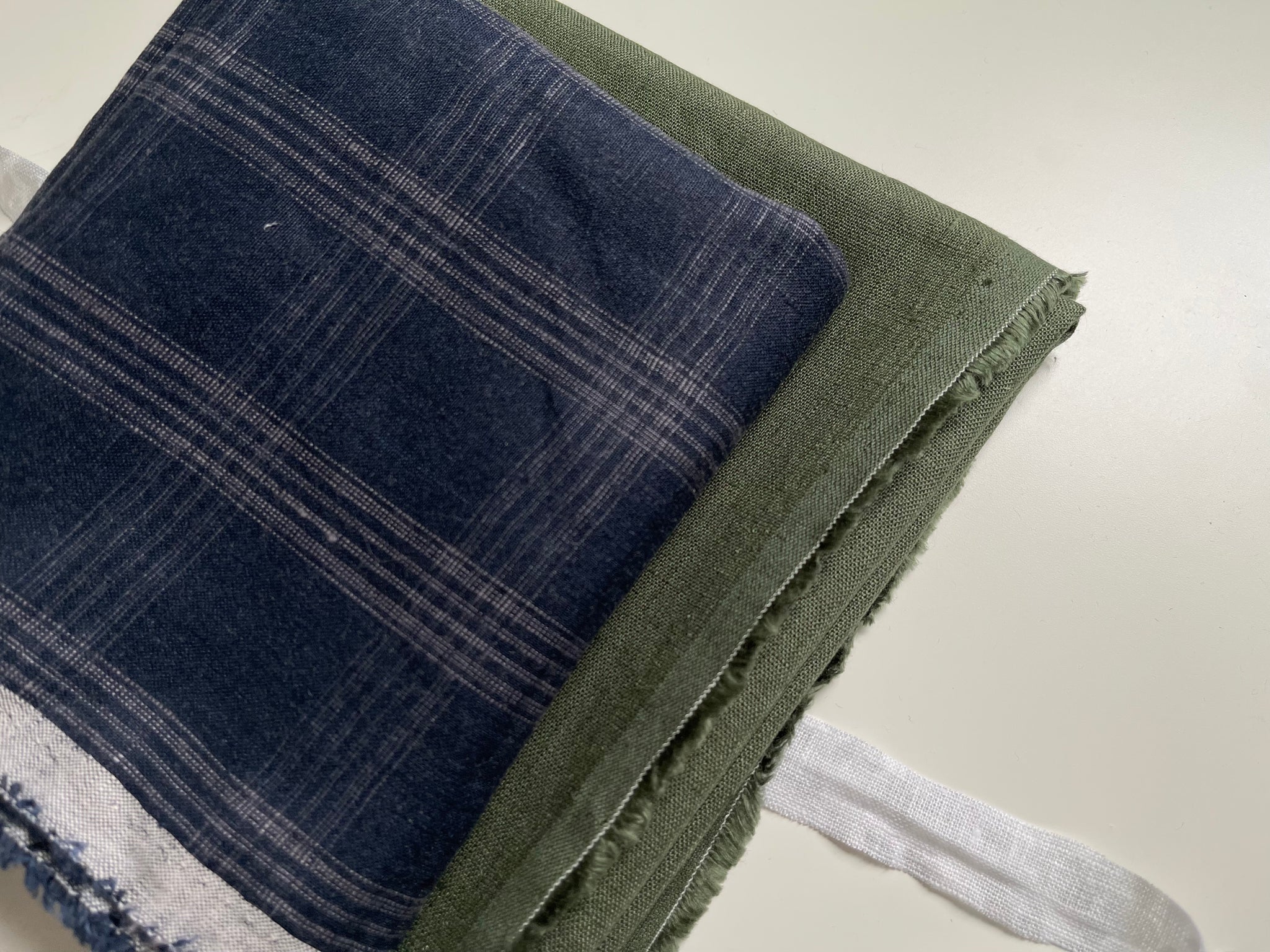 Linen Fabric Remnants - Navy Plaid and Beetle
