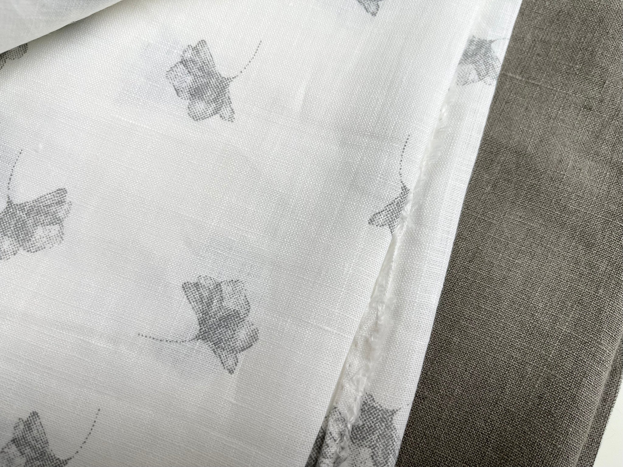 Linen Fabric Remnants - Steeple Gray and Scattered Poppy