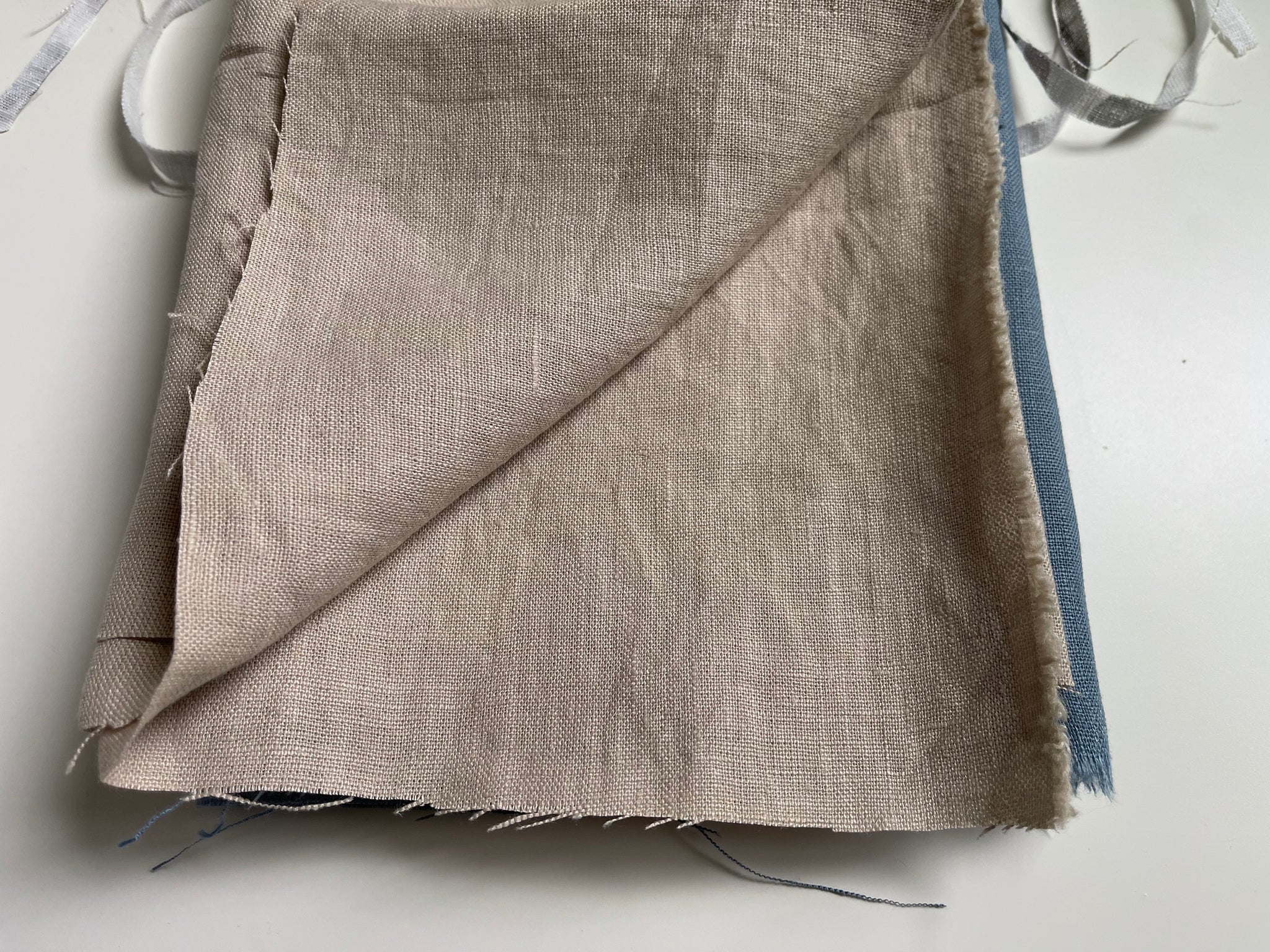 Linen Fabric Remnants - Oatmeal and Spring Lake