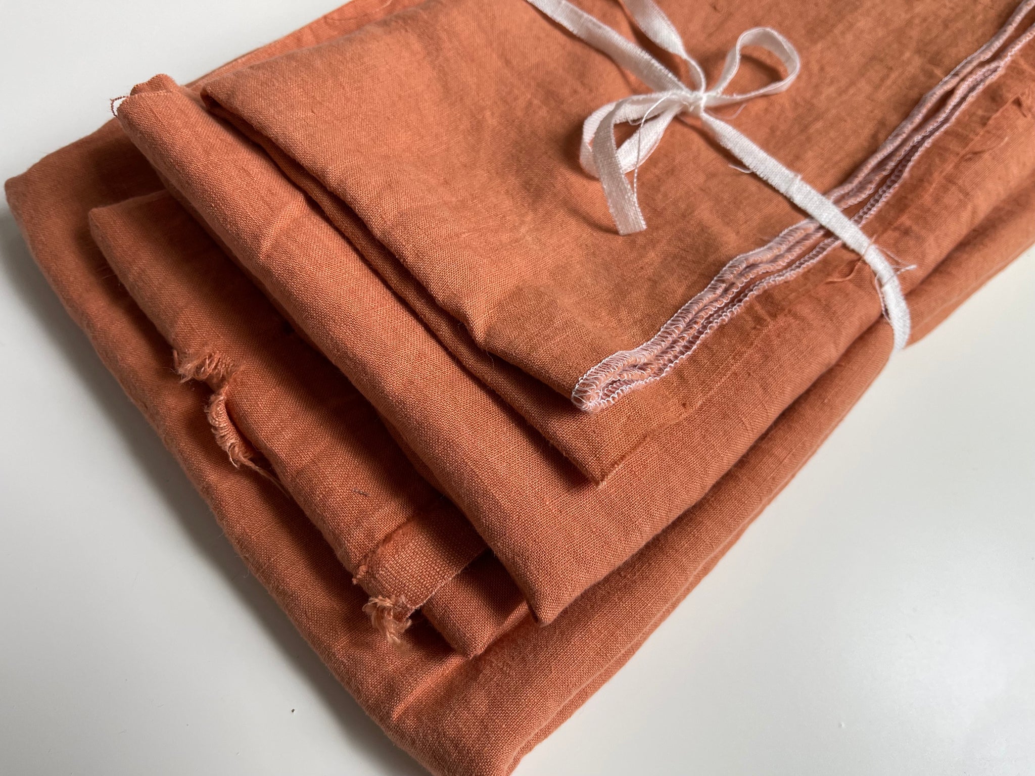 Linen Fabric Remnants - Imperfect Terracotta - about 2.5 yards