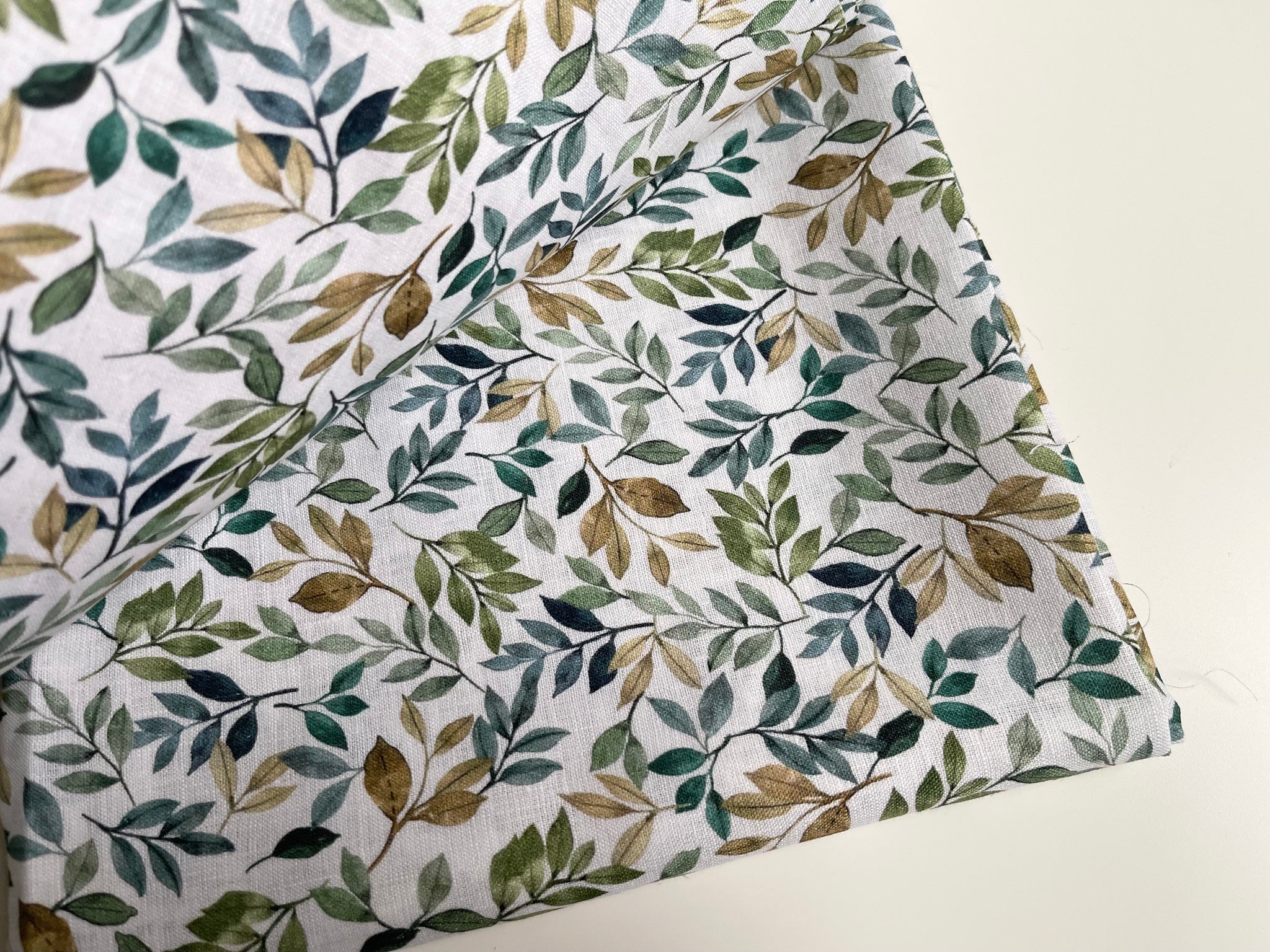 Linen Fabric Remnants - Ivory and Golden Leaf
