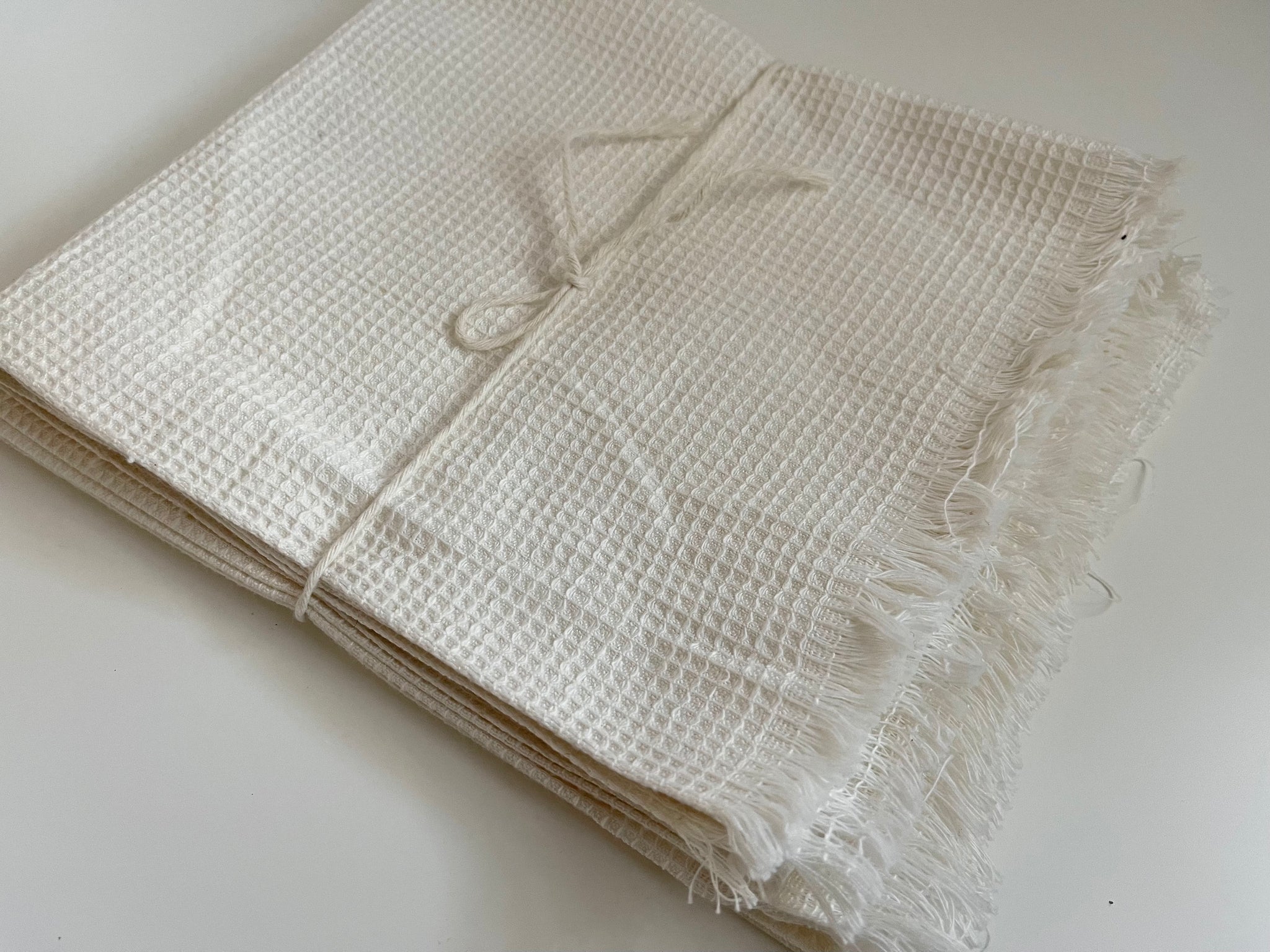 Vintage Handwoven Cotton Waffle Cloth Set - Off White