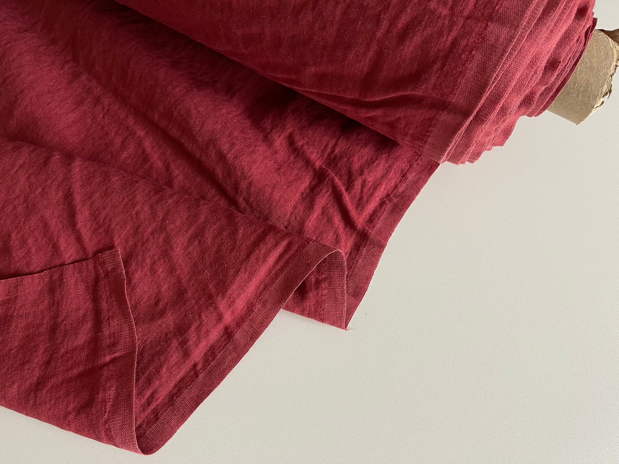 Maroon Linen Fabric - Softened