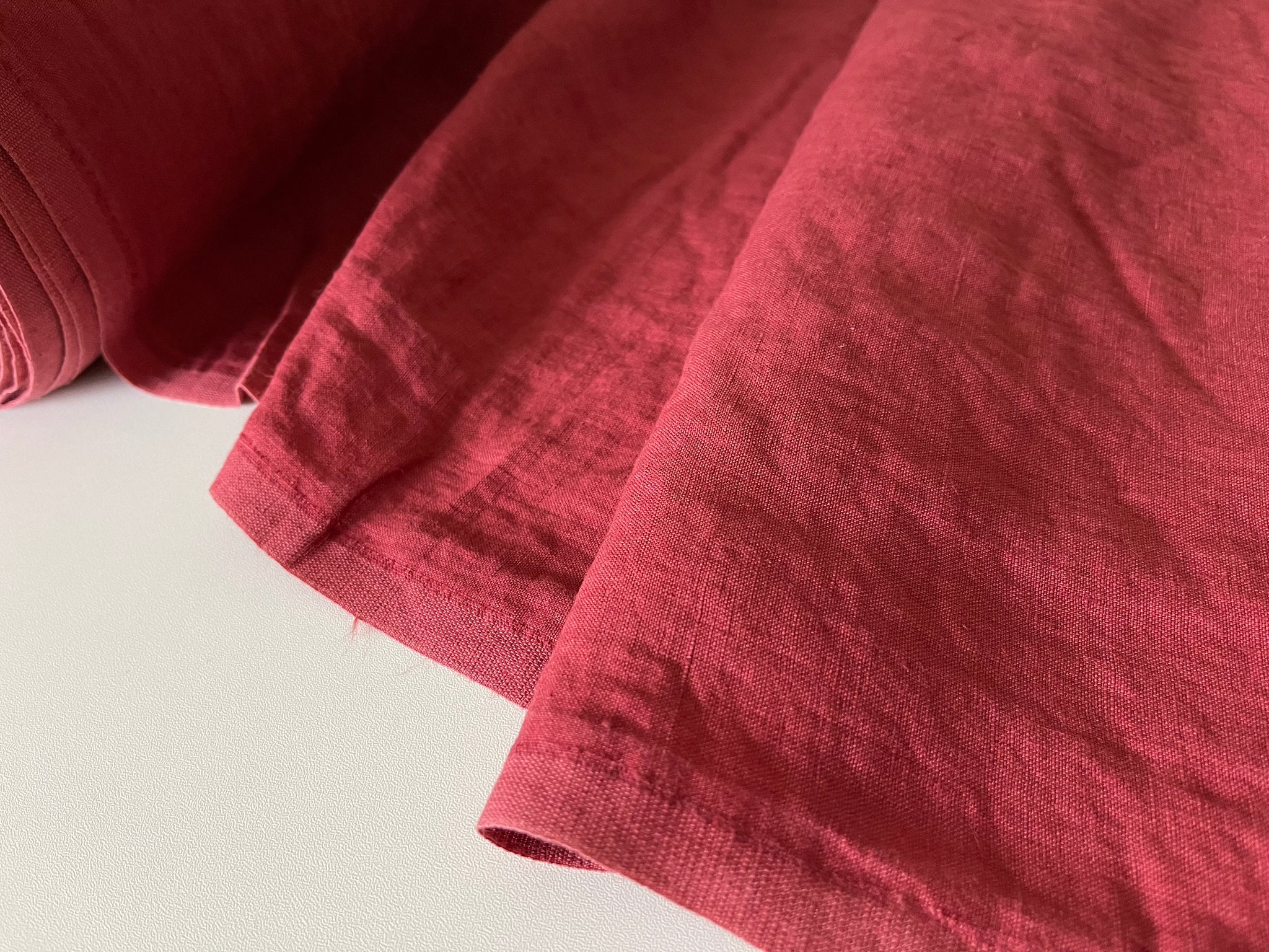 Maroon Linen Fabric - Softened