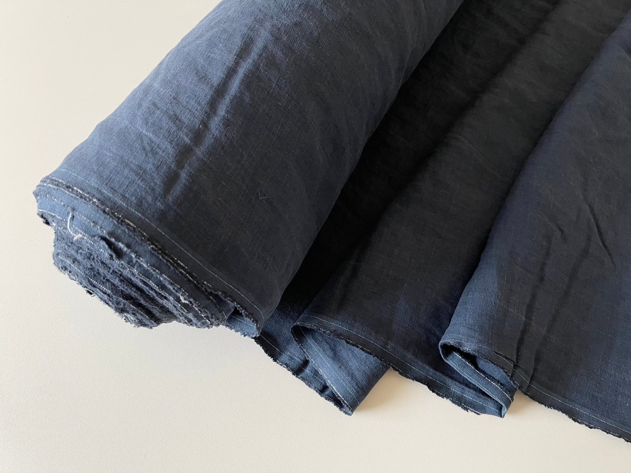 Navy Linen Fabric - Softened