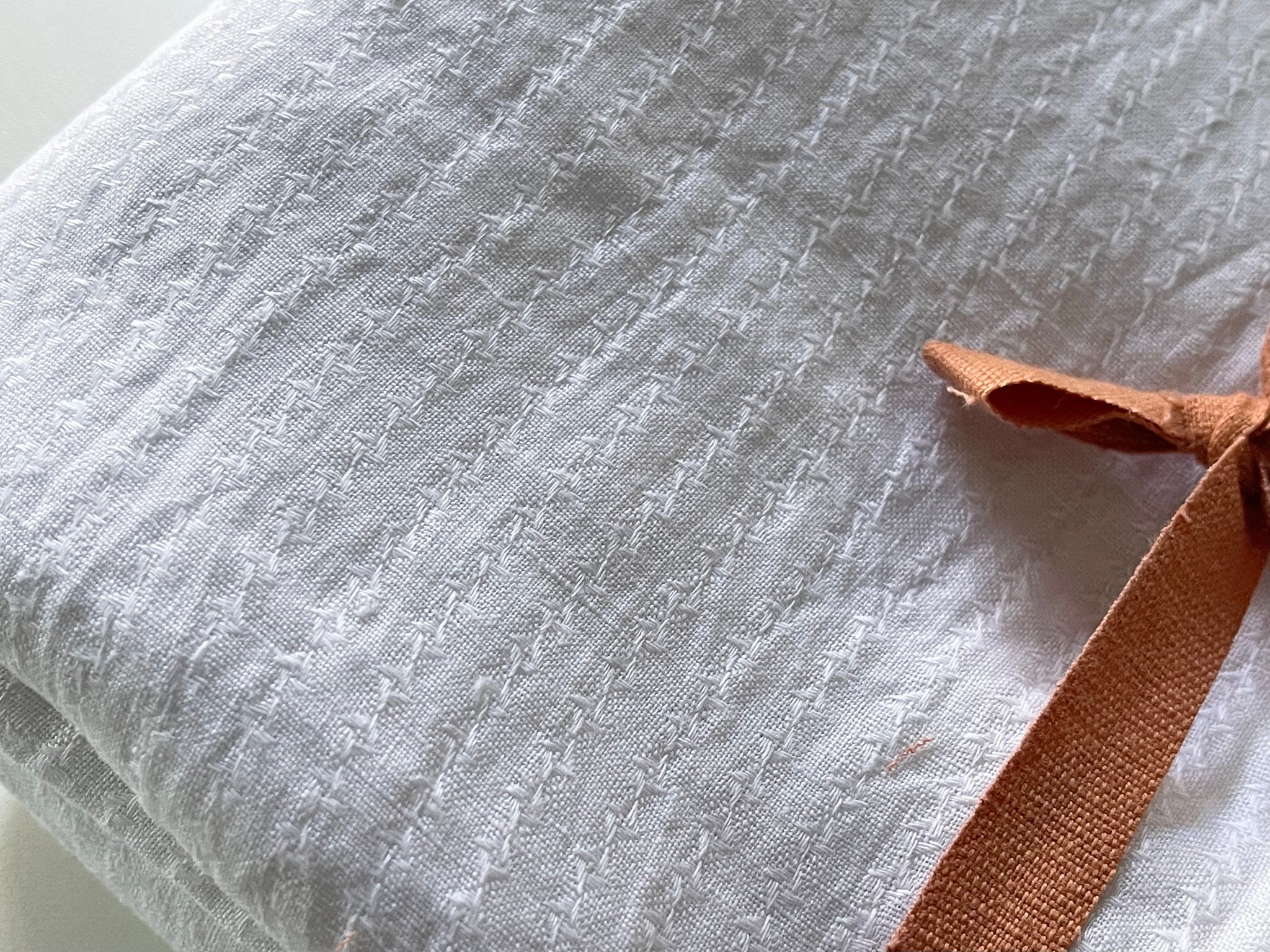 Linen Fabric Remnants - White Embroidered