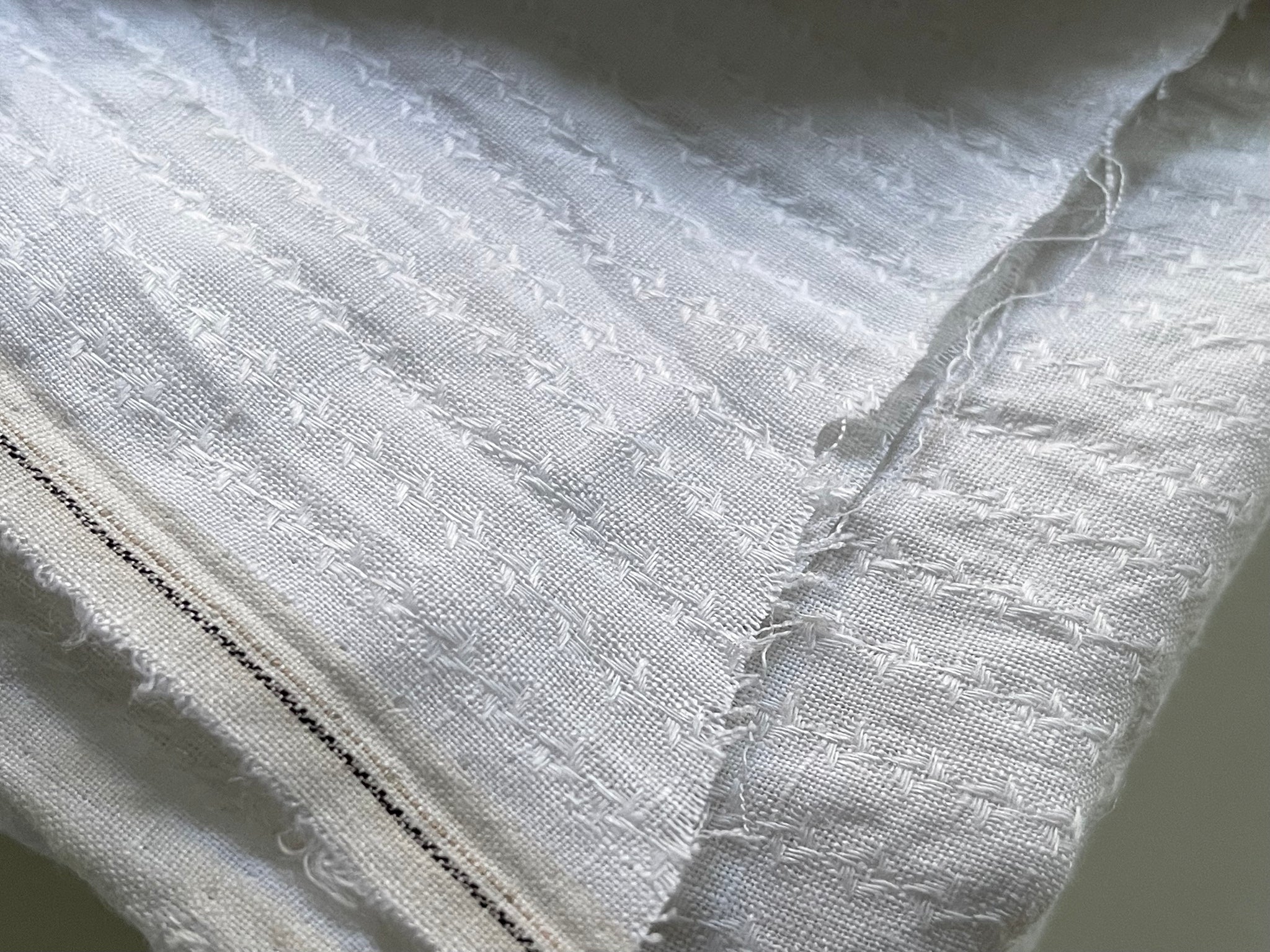 Linen Fabric Remnants - White Embroidered