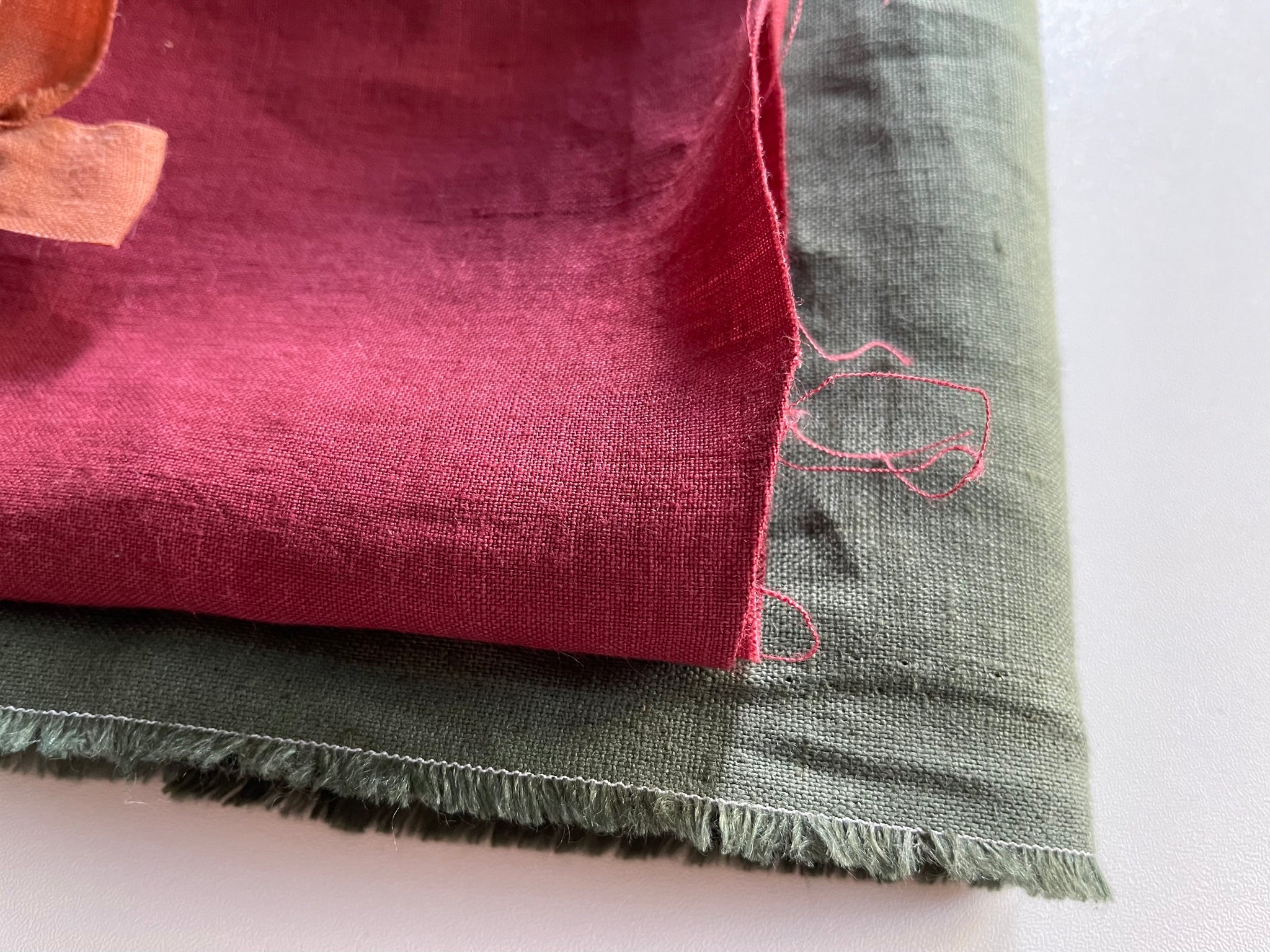Linen Fabric Remnants - Maroon and Beetle