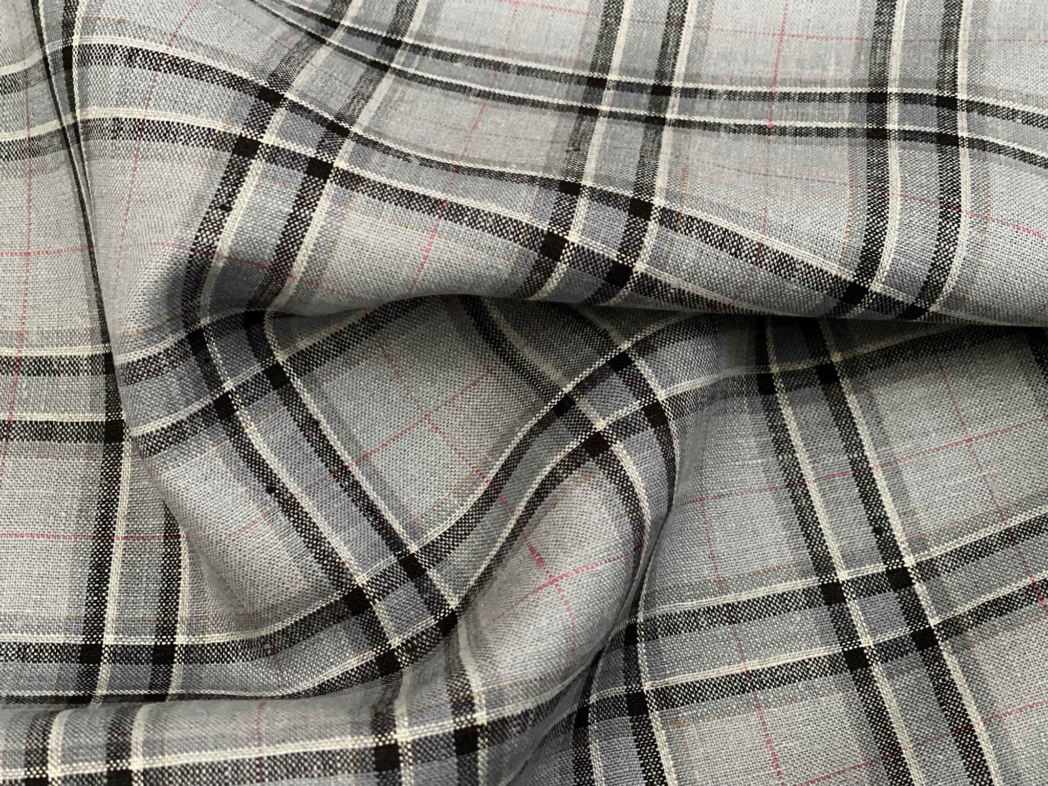 20 Yards Grey Black Plaid Linen Fabric
