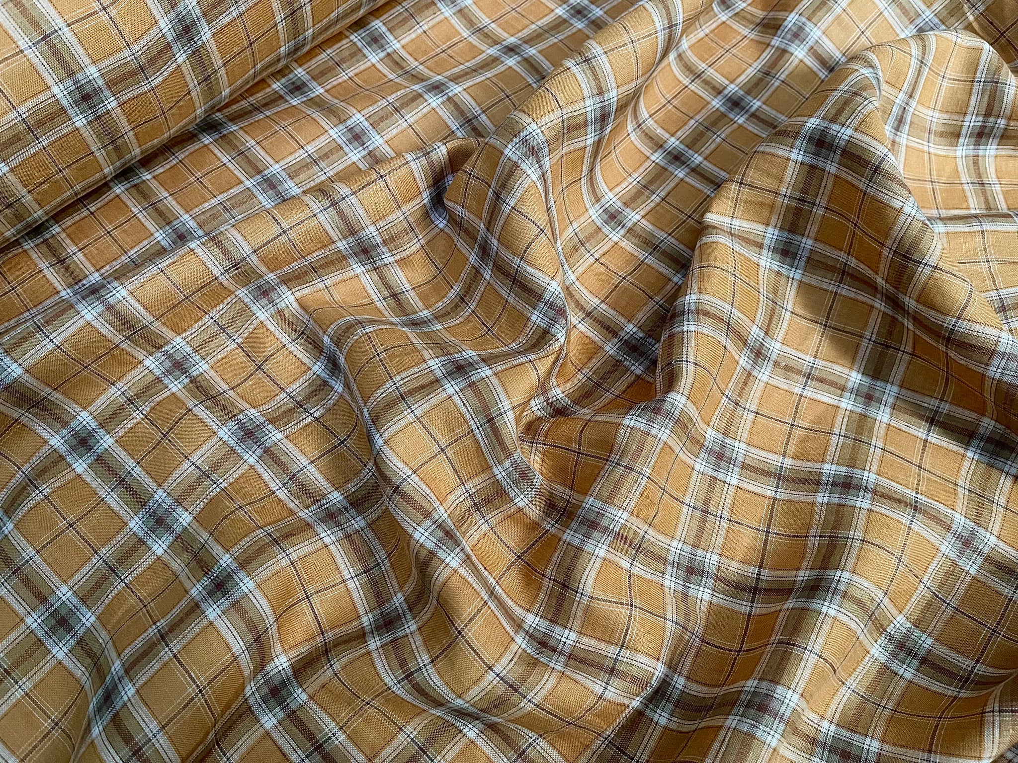 Deadstock Linen Fabric - Mustard Plaid