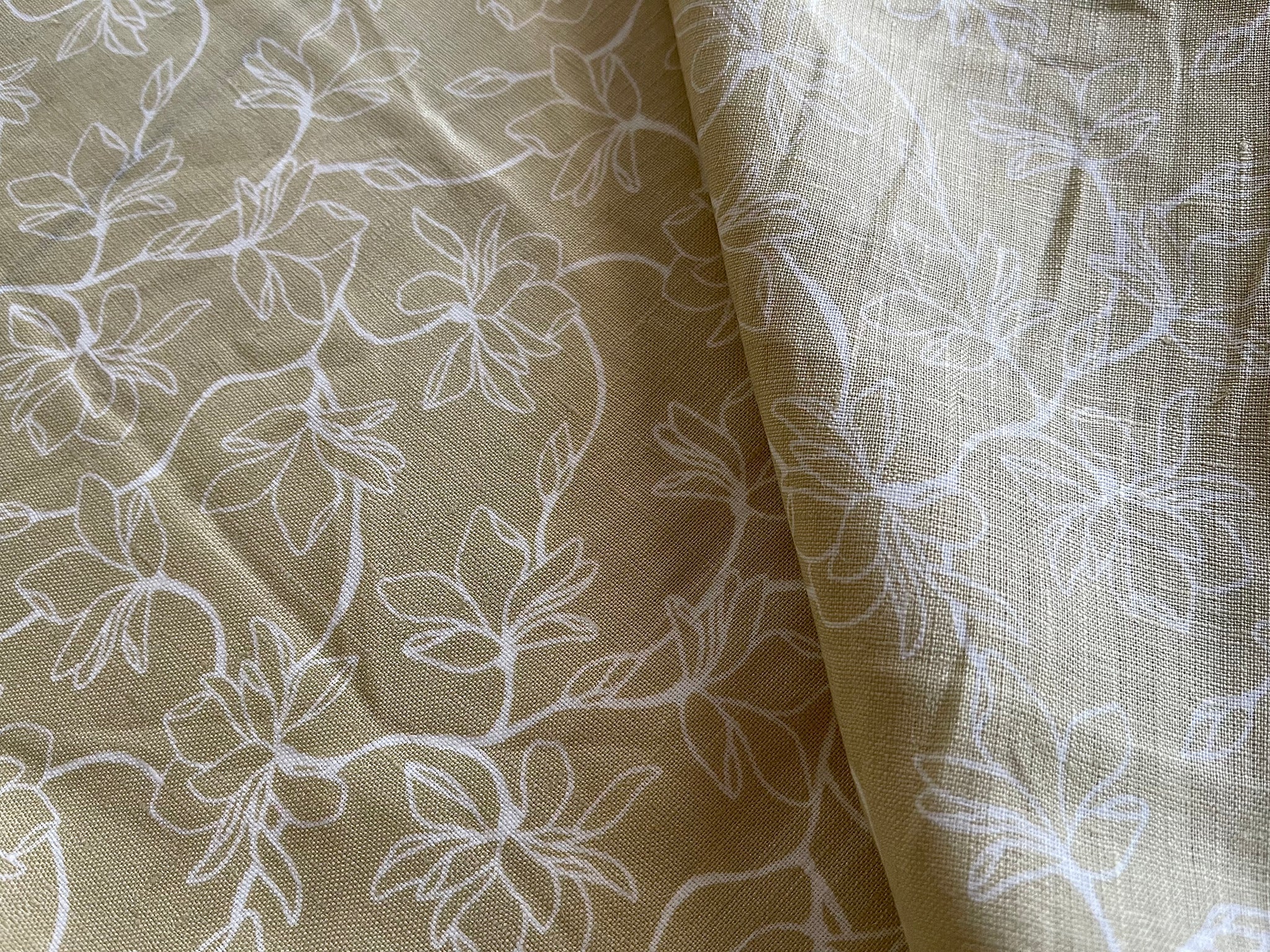 Deadstock Linen Fabric - Lotus Print in Hay Yellow and White