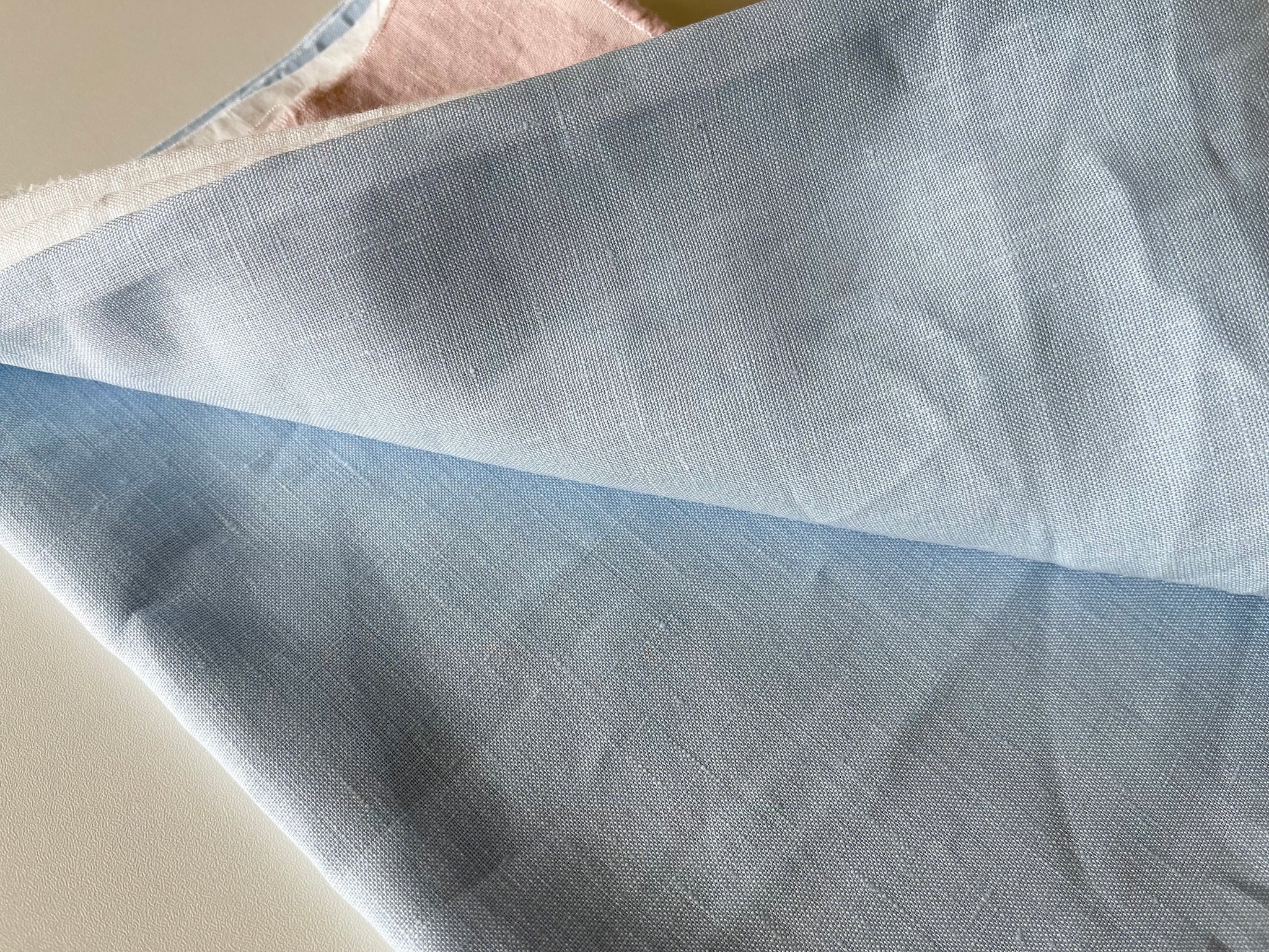 Linen Fabric Remnants - Dusty Rose, Pure White, Light Blue