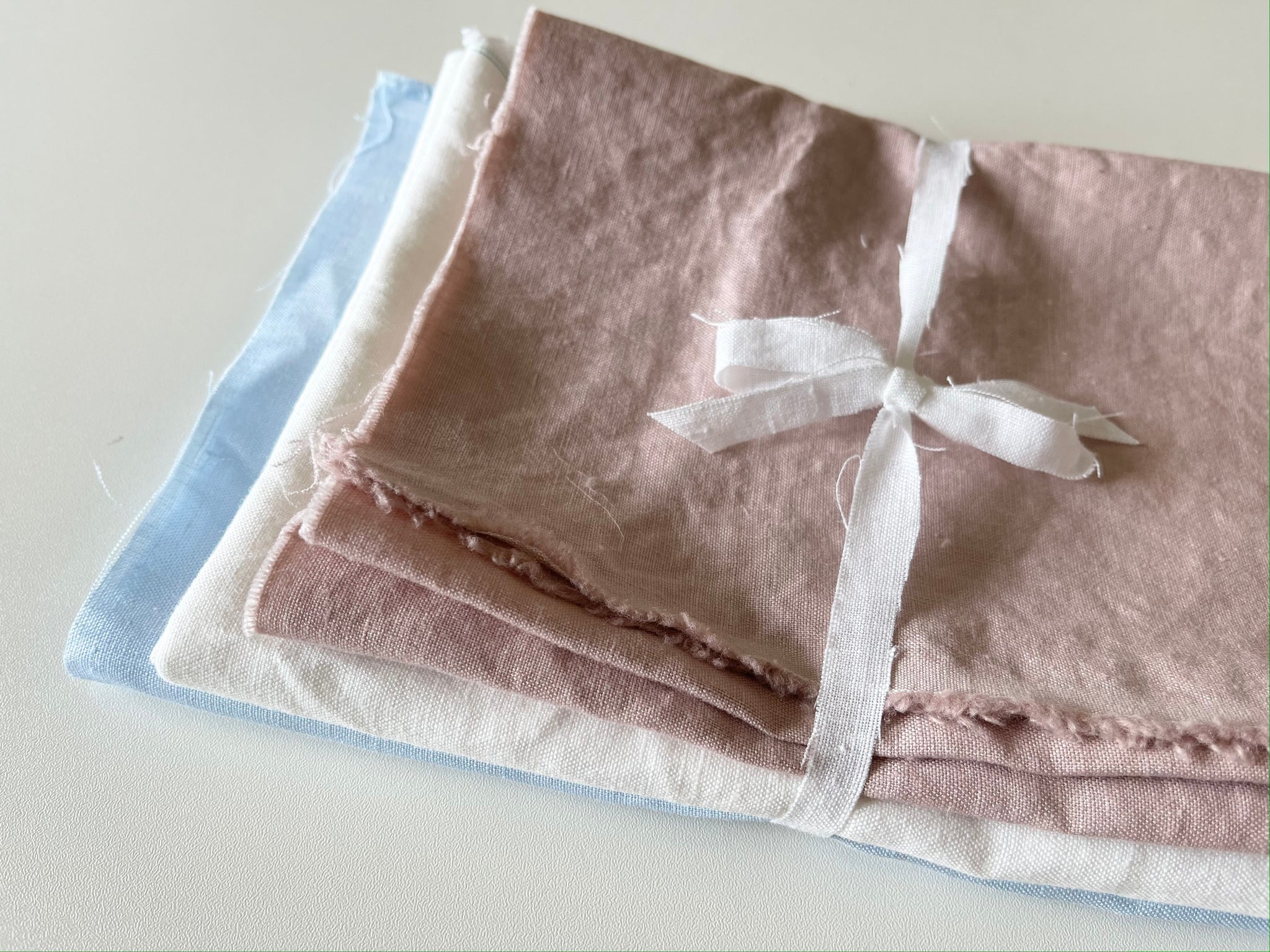 Linen Fabric Remnants - Dusty Rose, Pure White, Light Blue