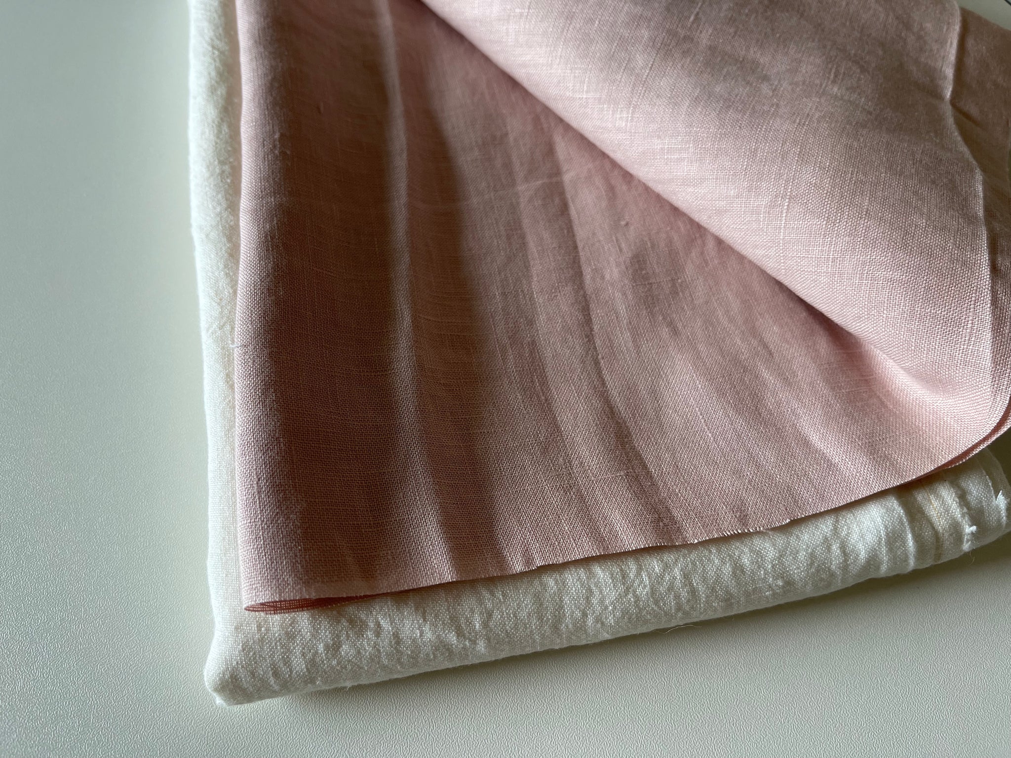 Linen Fabric Remnants - Dusty Rose, Bluish Grey, Ivory