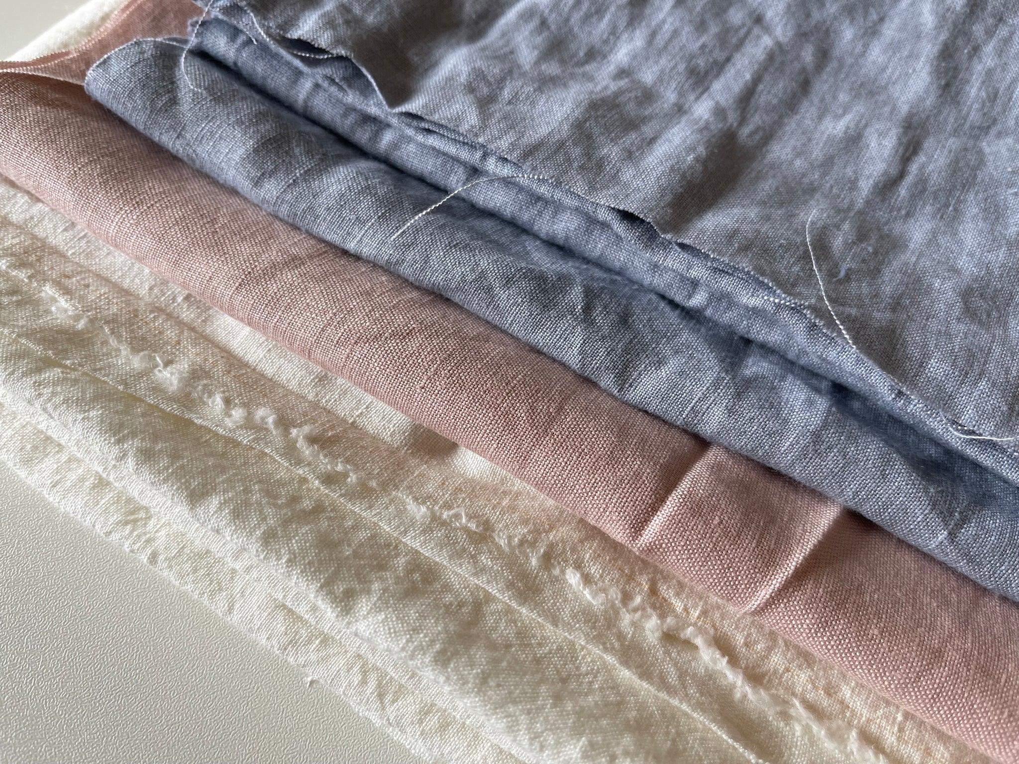 Linen Fabric Remnants - Dusty Rose, Bluish Grey, Ivory