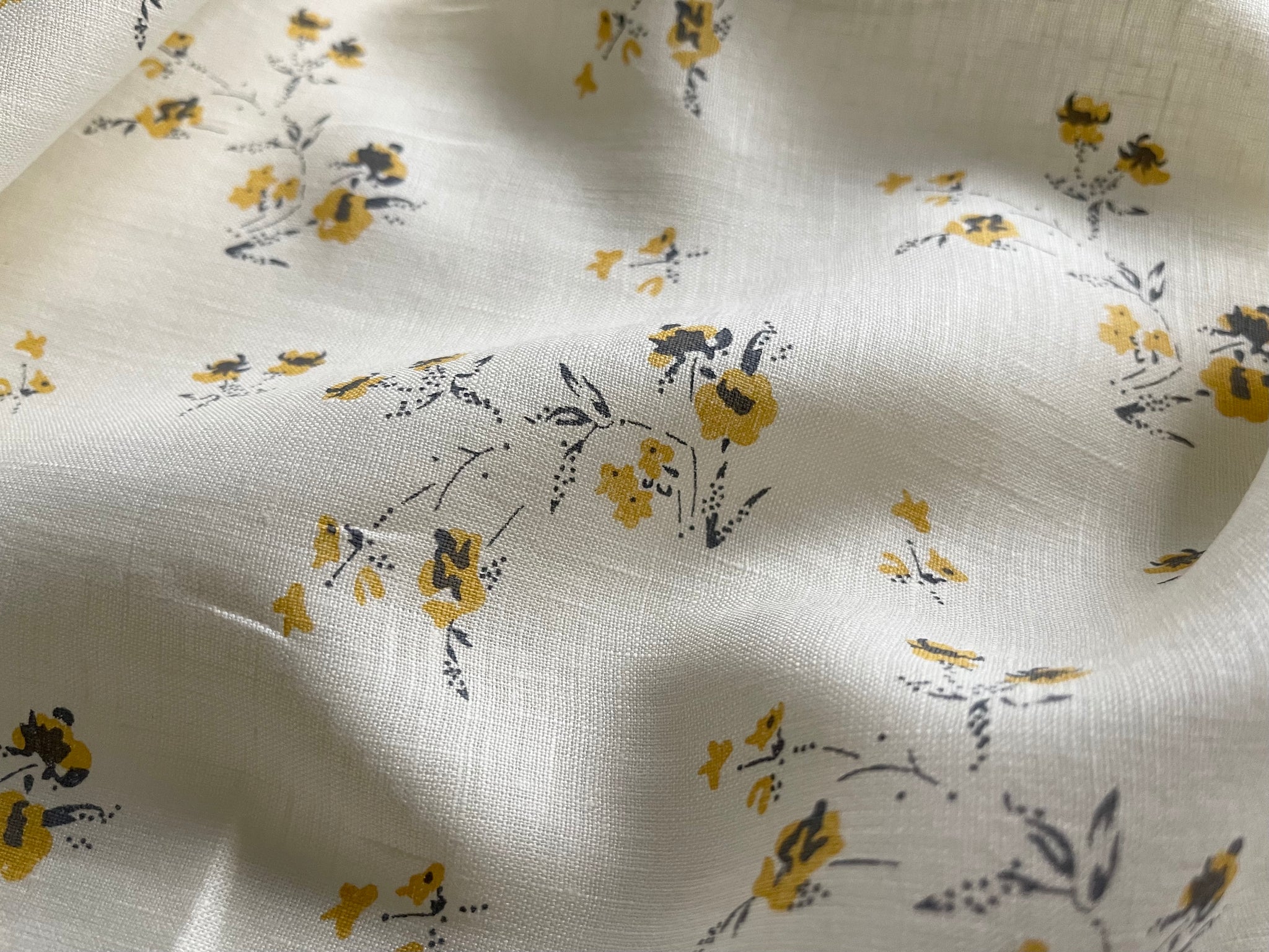 Deadstock Linen Fabric - Yellow Floral Print