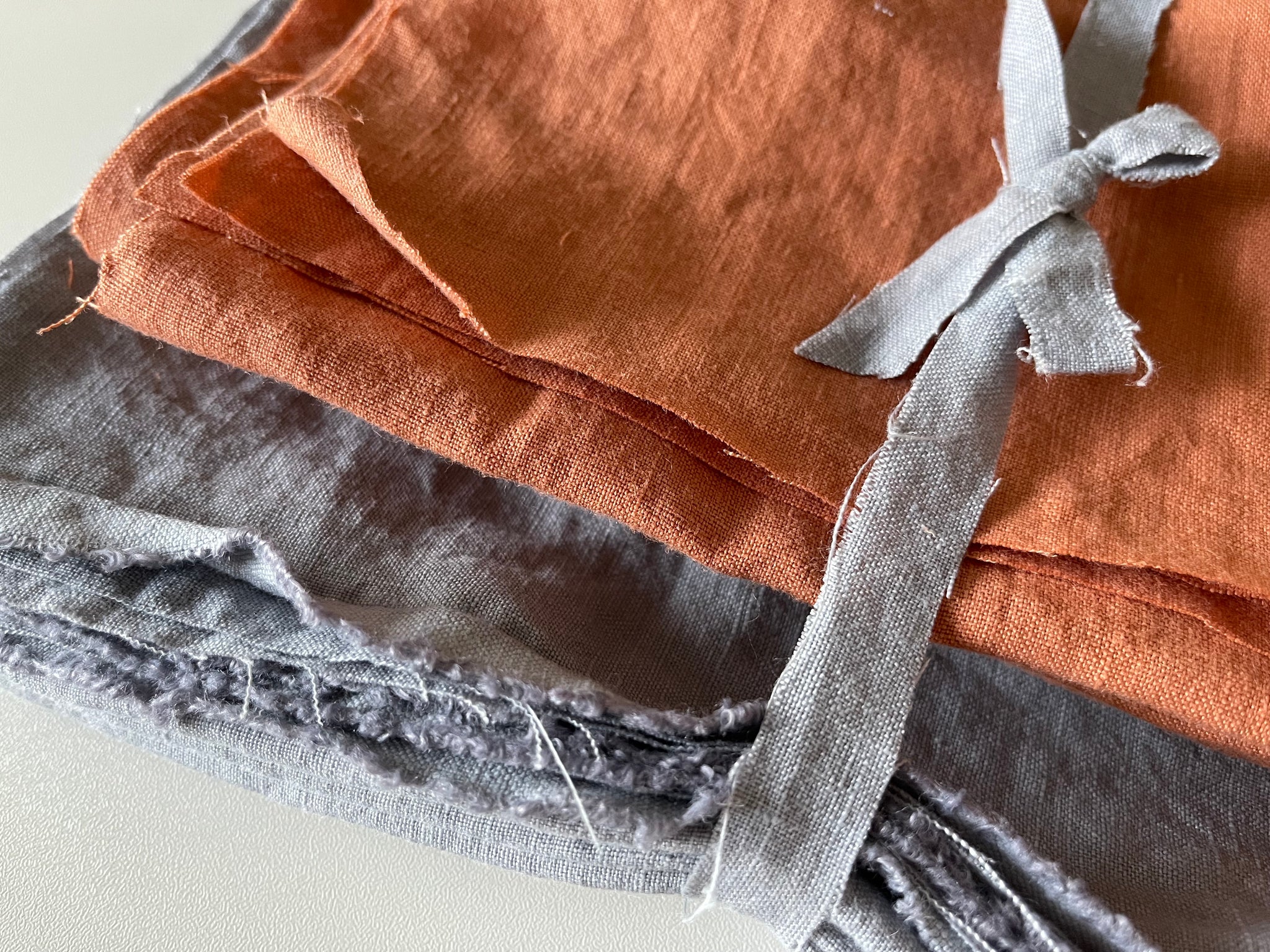 Linen Fabric Remnants - Terracotta, Bluish Grey
