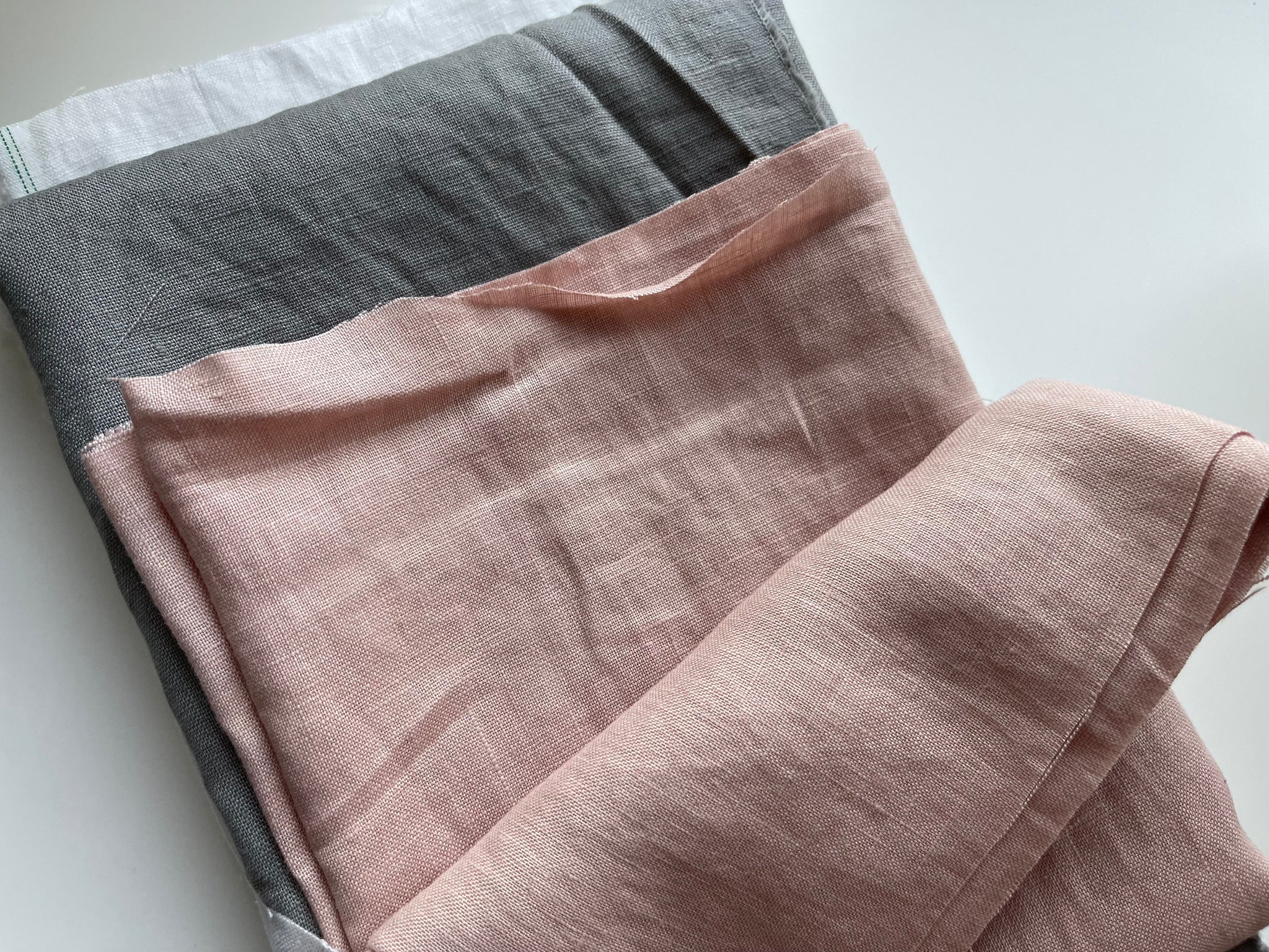 Linen Fabric Remnants - Dusty Rose, Grey, Pure White