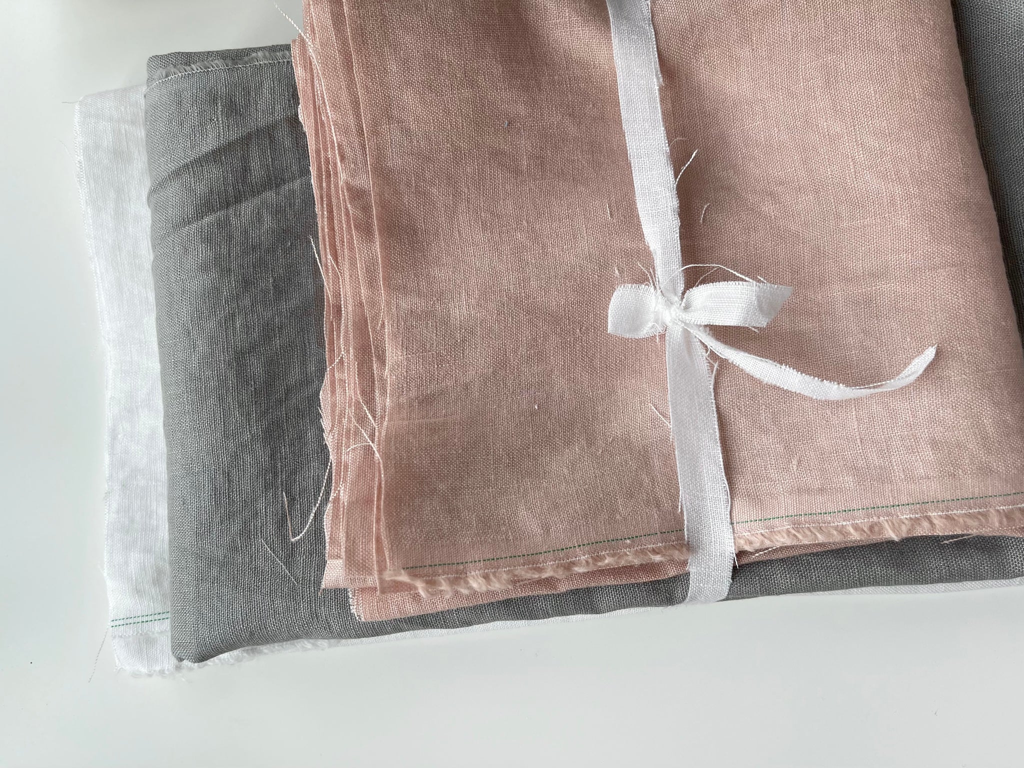 Linen Fabric Remnants - Dusty Rose, Grey, Pure White