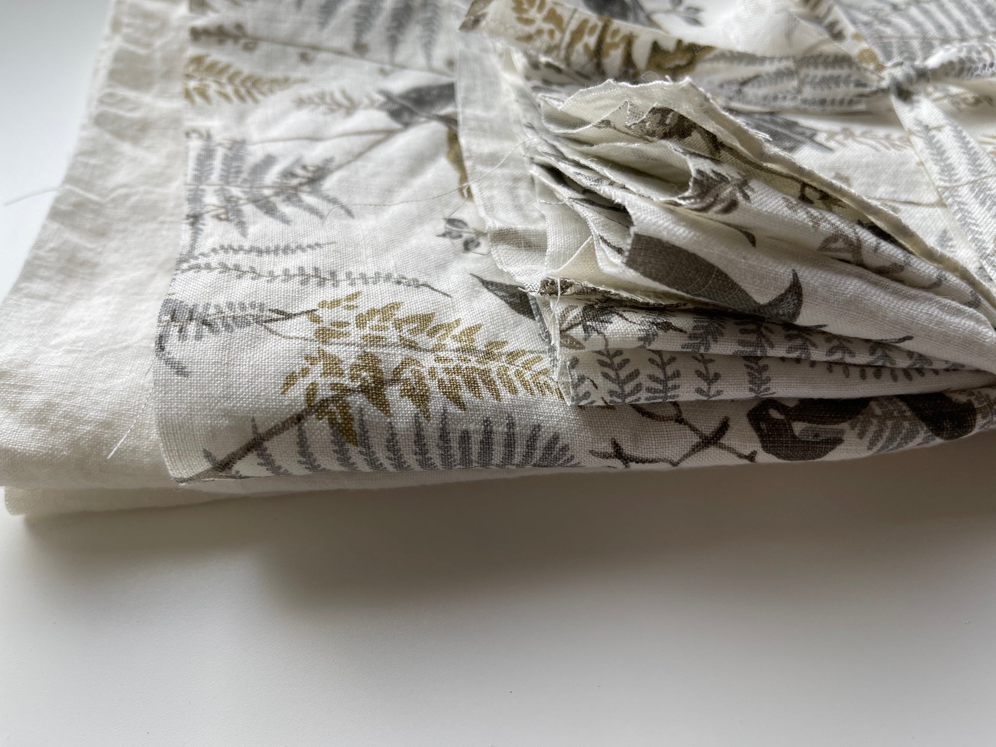 Linen Fabric Remnants - Flora and Ivory Stone Washed
