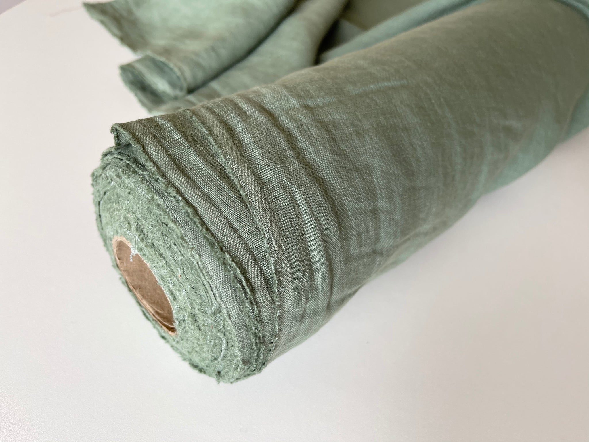Moss Green Linen Fabric - Softened
