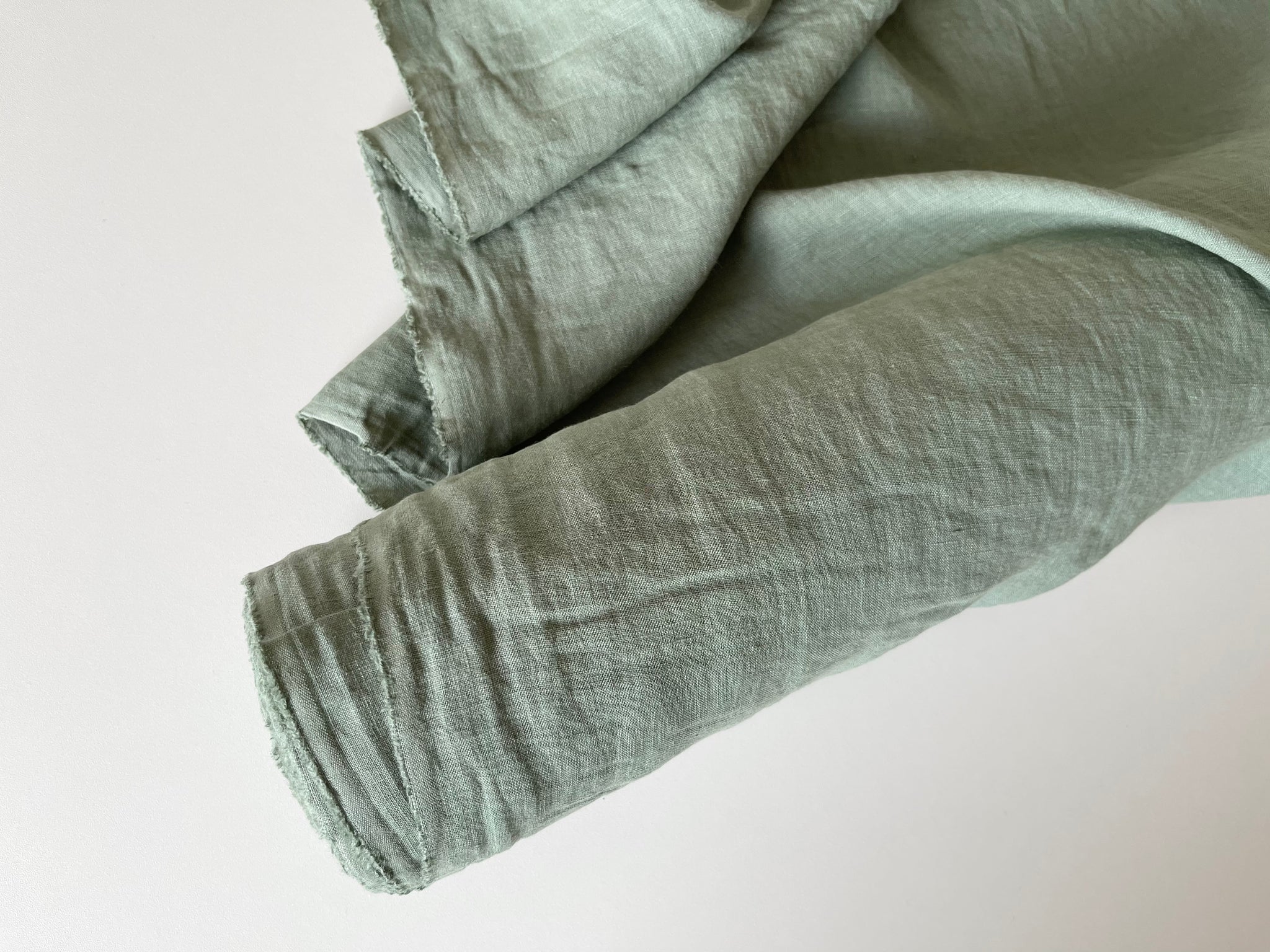 Moss Green Linen Fabric - Softened